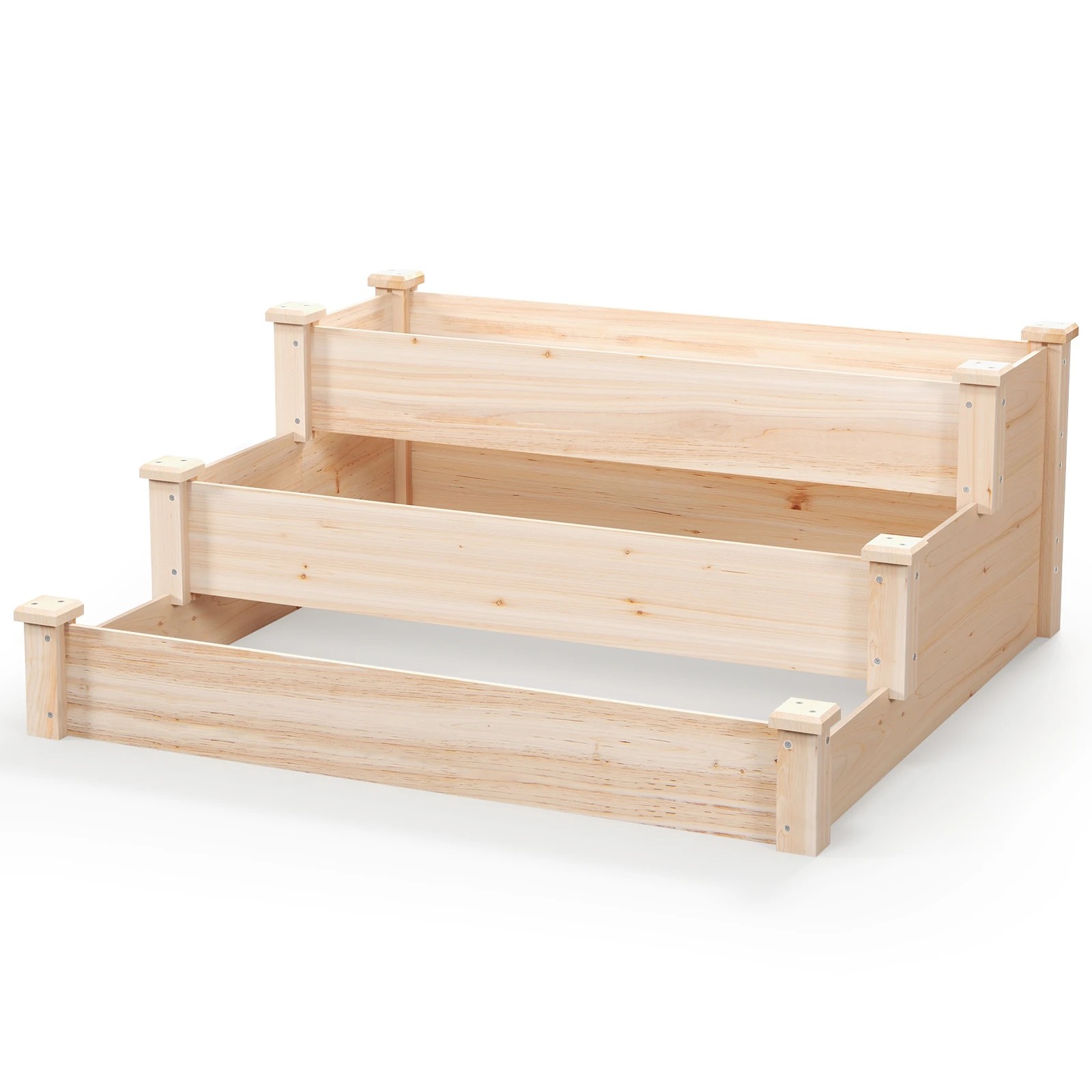 1 Costway 3-Tier Wooden Raised Garden Bed w/Open-Ended Base Elevated Flower Box Growing Planter, 1 of 4