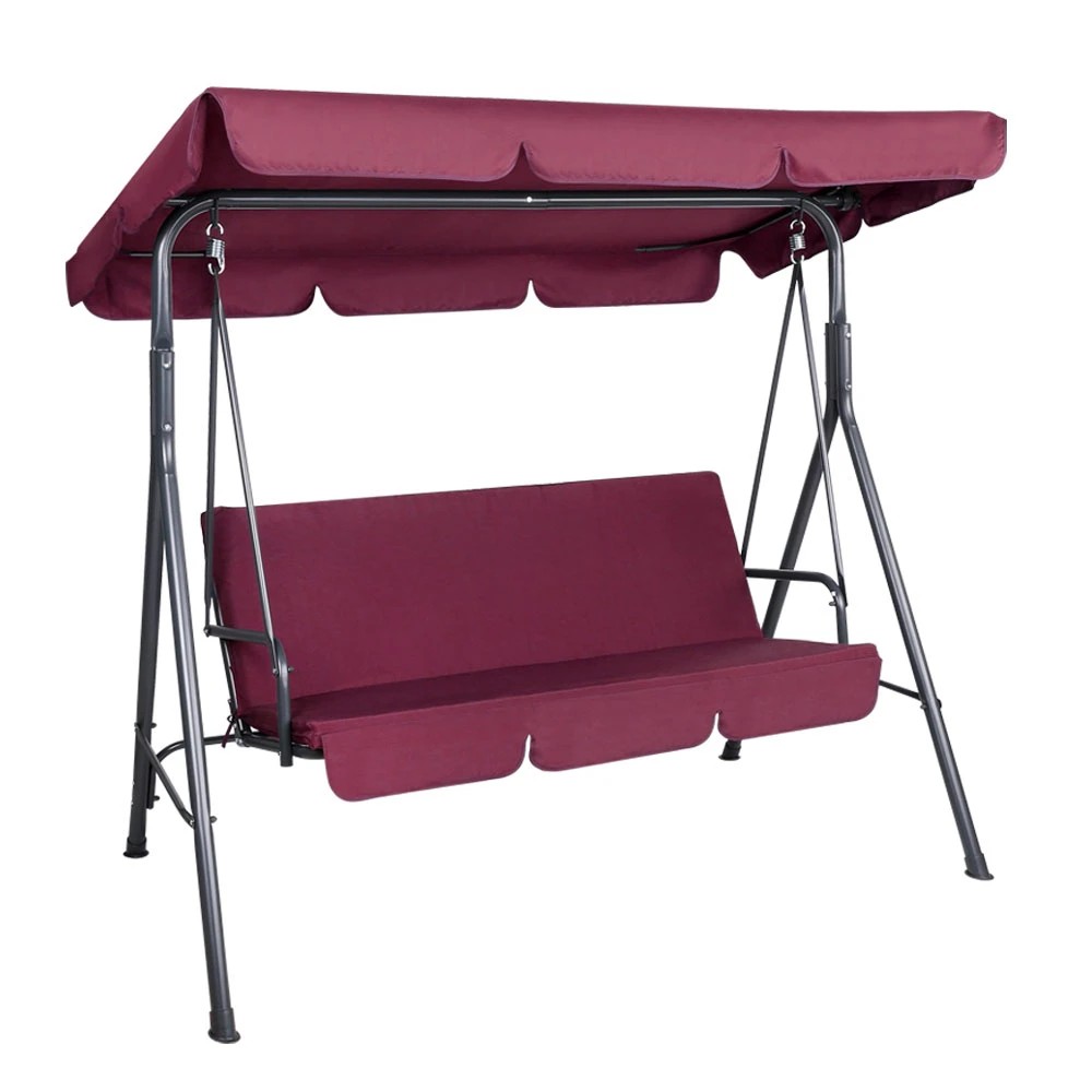 1 Gardeon Outdoor Swing Chair Garden Bench Furniture Canopy 3 Seater Wine - Burgundy, 1 of 6