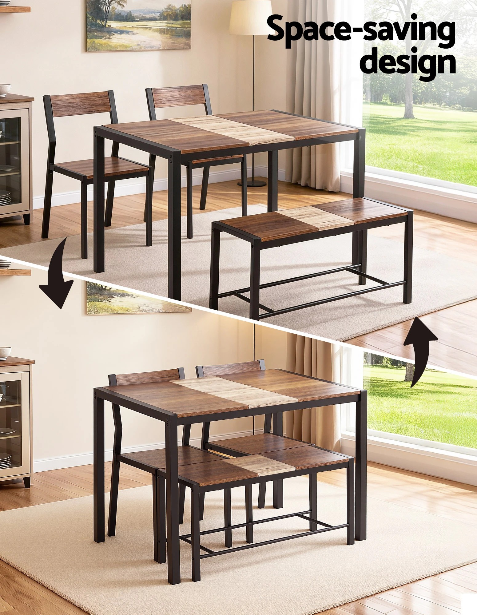 5 Artiss Dining Table and Chairs Set of 4 Bench Kitchen Furniture Rustic - Multi, 5 of 7