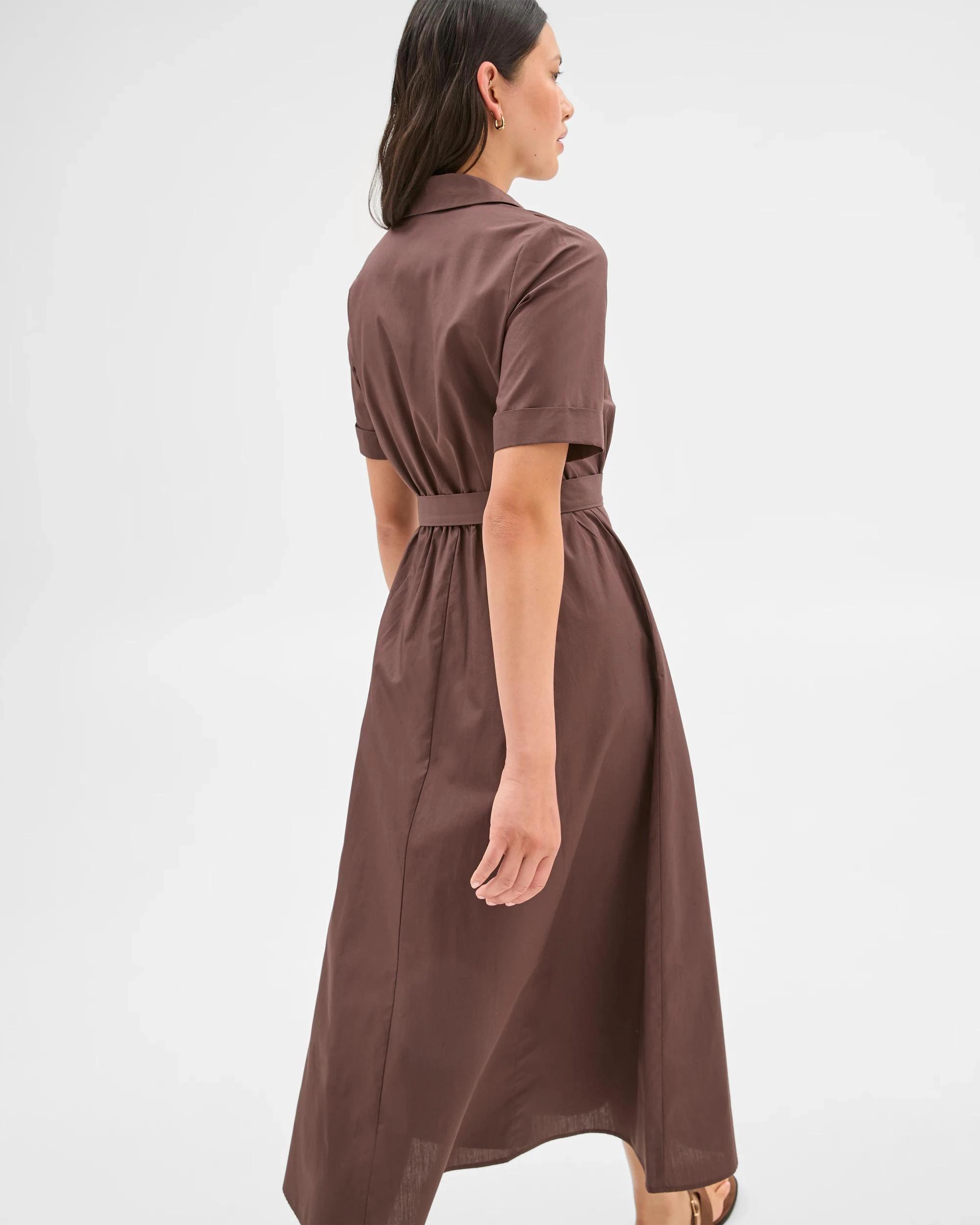 6 Australian Cotton Midi Shirt Dress - Preview LIGHT CHOCOLATE, 6 of 7