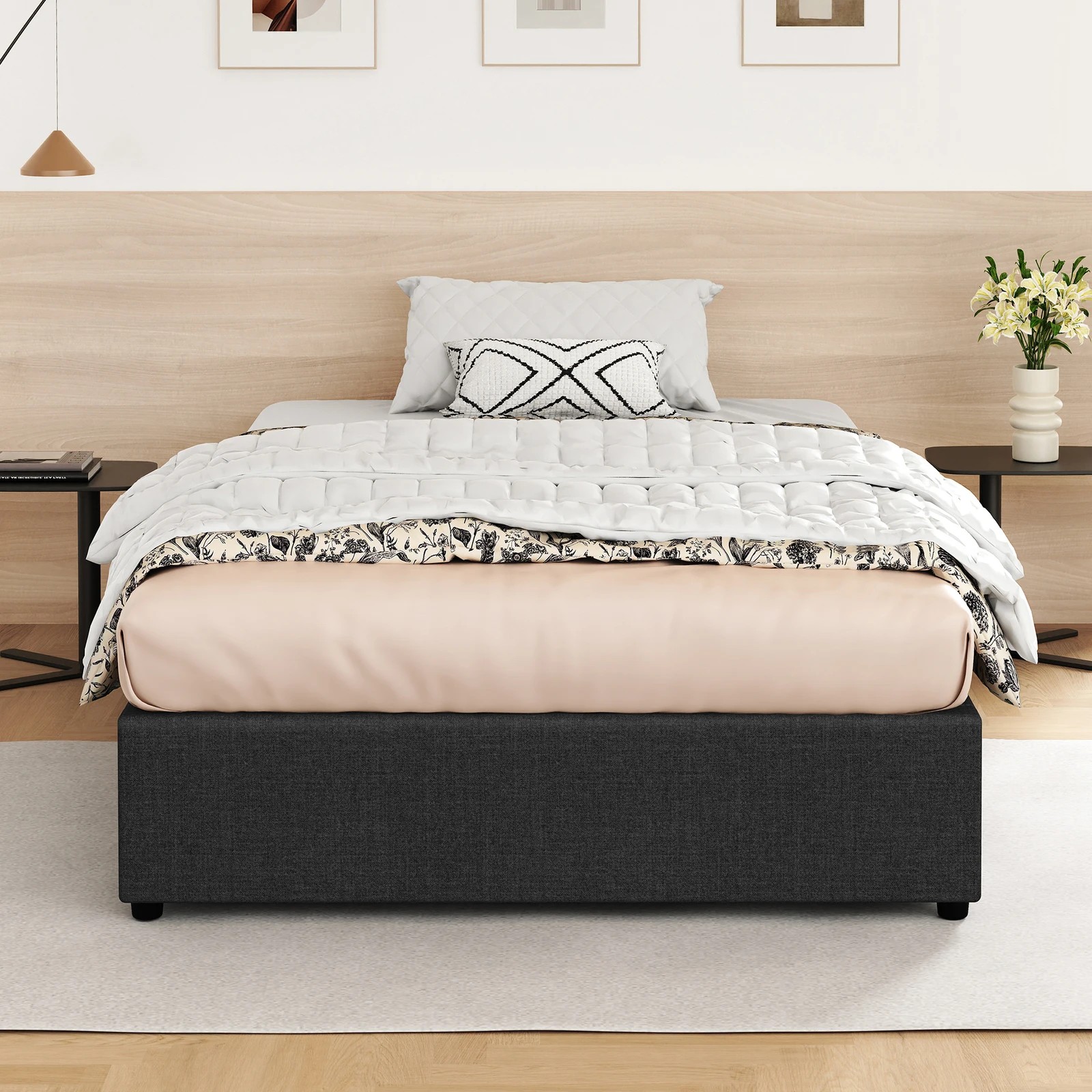 4 Alfordson Bed Frame Single Size Gas Lift Storage Mattress Base Barlow - Charcoal, 4 of 10
