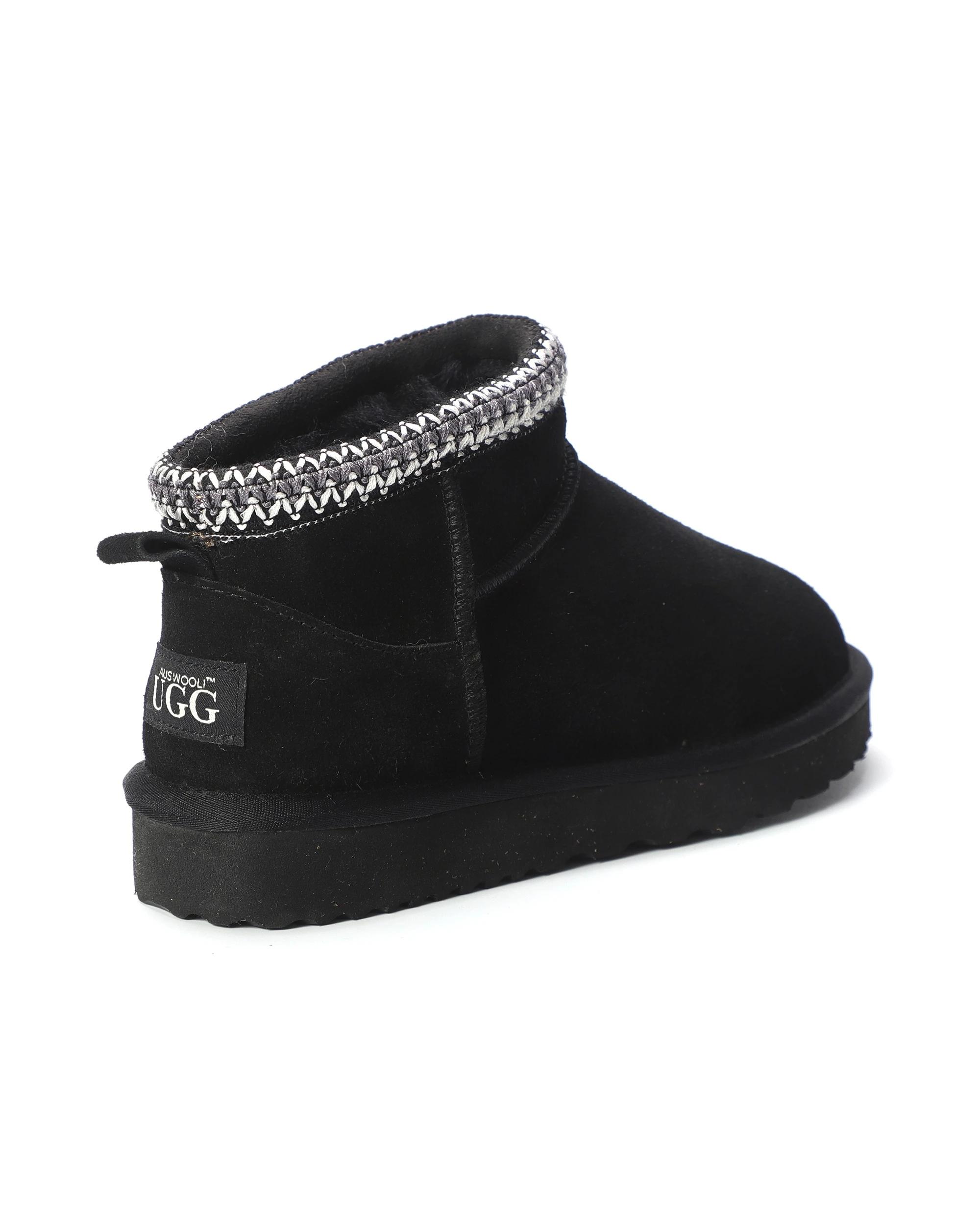 6 AUS WOOLI Altona Sheepskin Ankle Braid UGG Boots BLACK, 6 of 6