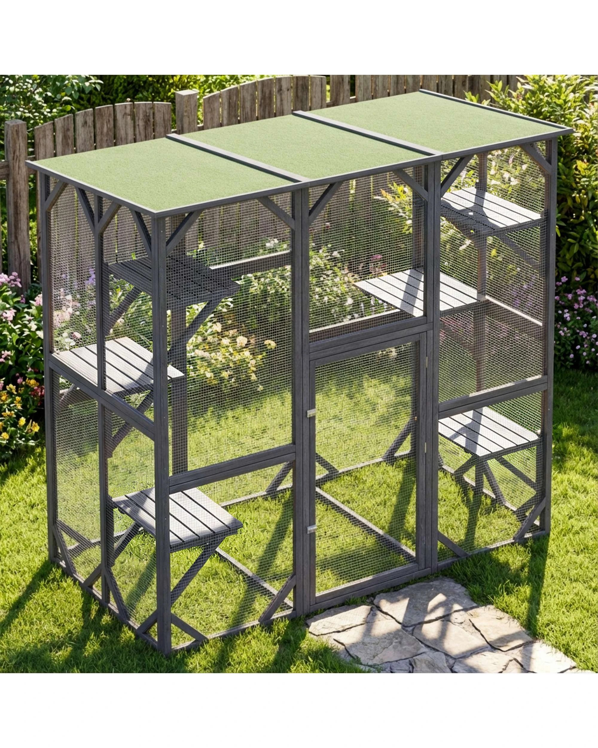 2 Advwin Extra Large Wooden Cat Cage Pet Cat Bird Shelter Condo Kitten Cage House, 2 of 9