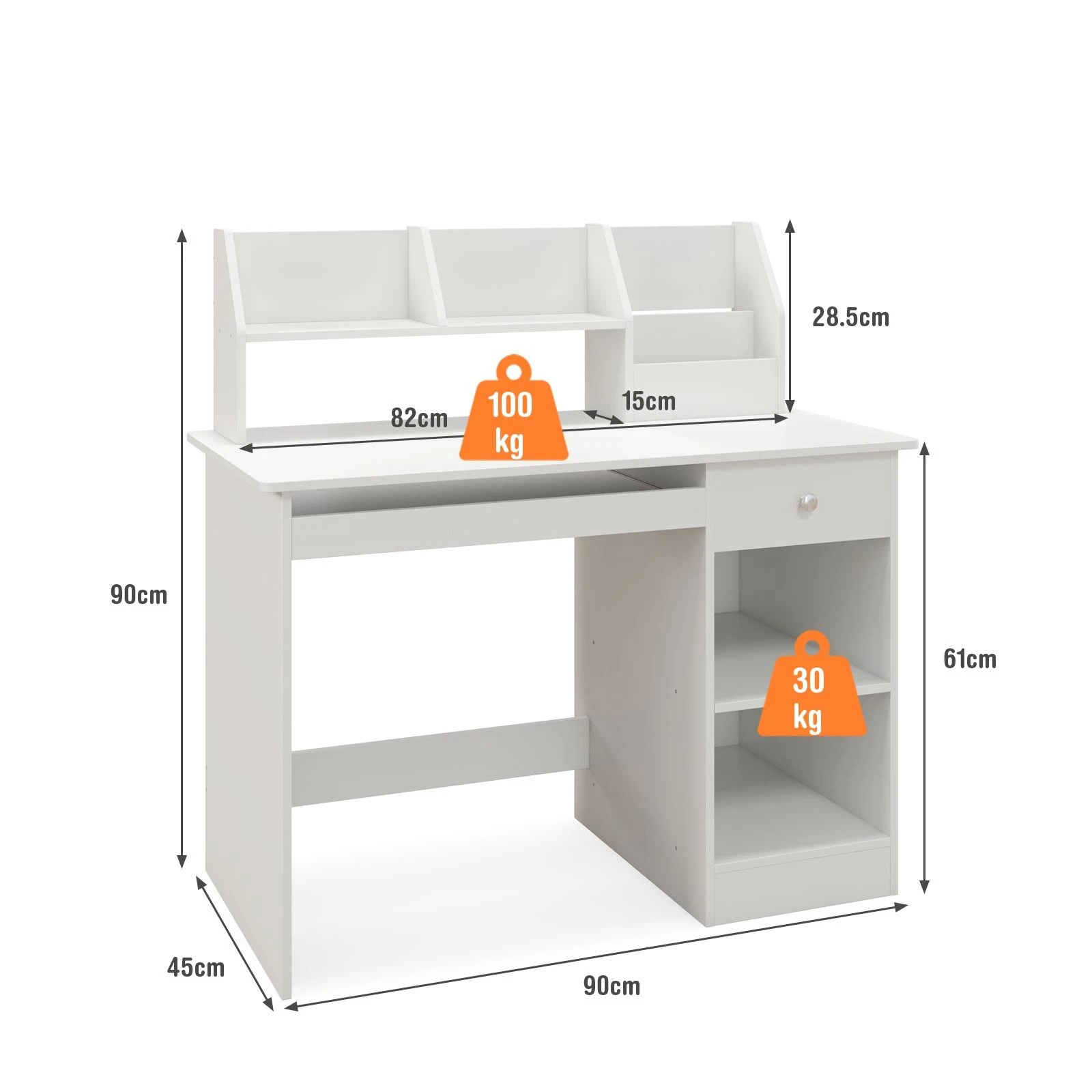 3 Costway Computer Desk Office Study Table w/Hutch Workstation White, 3 of 4