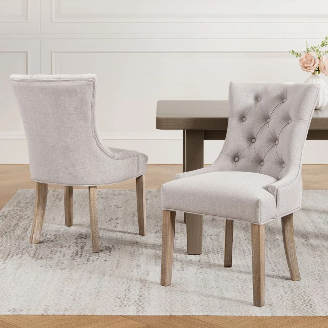 3 Artiss Dining Chairs Set of 2 Linen French Provincial - Beige, 3 of 5