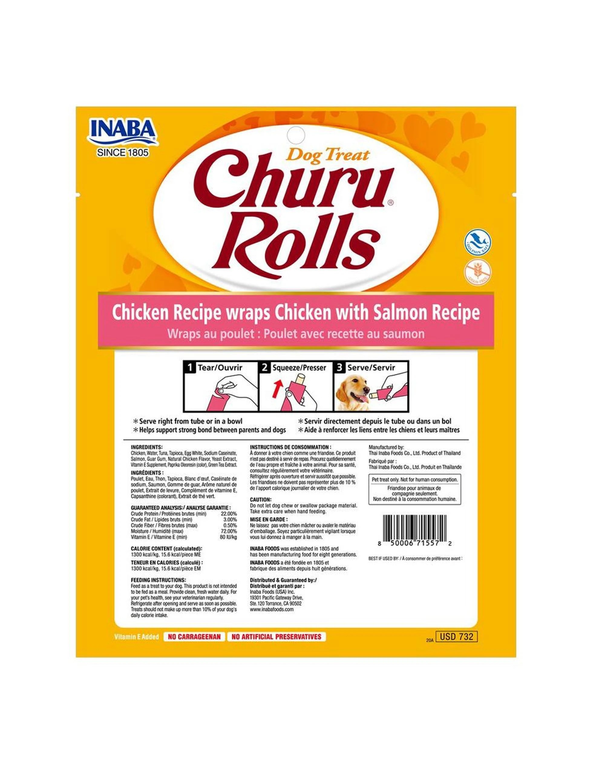 2 Inaba Churu Rolls Dog Treat Chicken w/ Salmon 6 x 96g, 2 of 2
