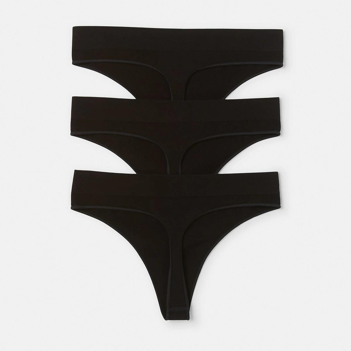 2 3 Pack Seamfree Cotton G-String Briefs BLACK, 2 of 6
