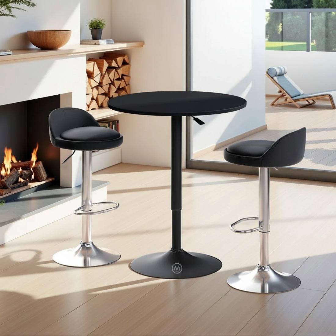 6 Artiss Bar Table and Stools Set Dining Desk Kitchen Chairs Cafe Pub - Black, 6 of 6