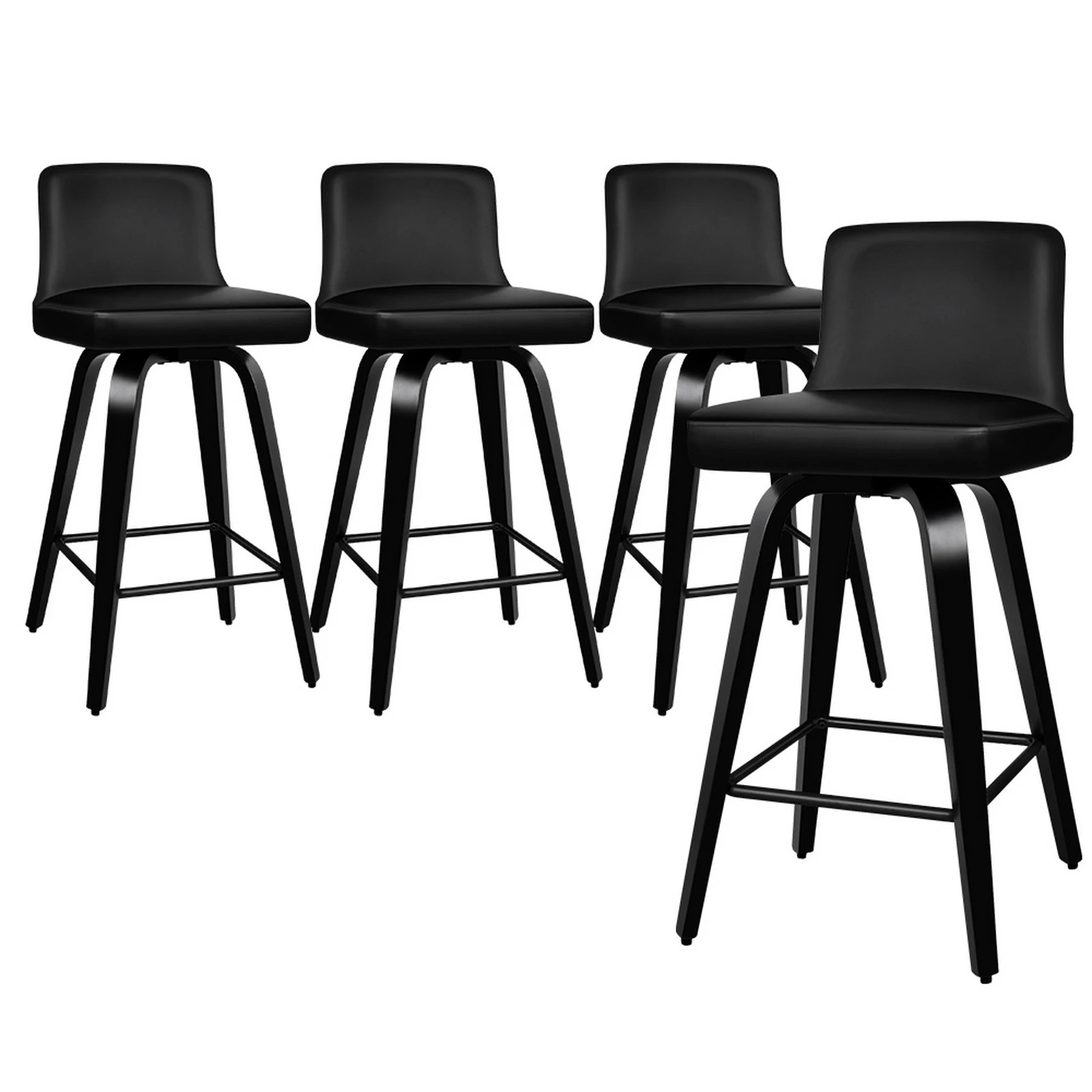 1 Alfordson 4x Swivel Bar Stools Bailey Kitchen Wooden Dining Chair - All Black, 1 of 10