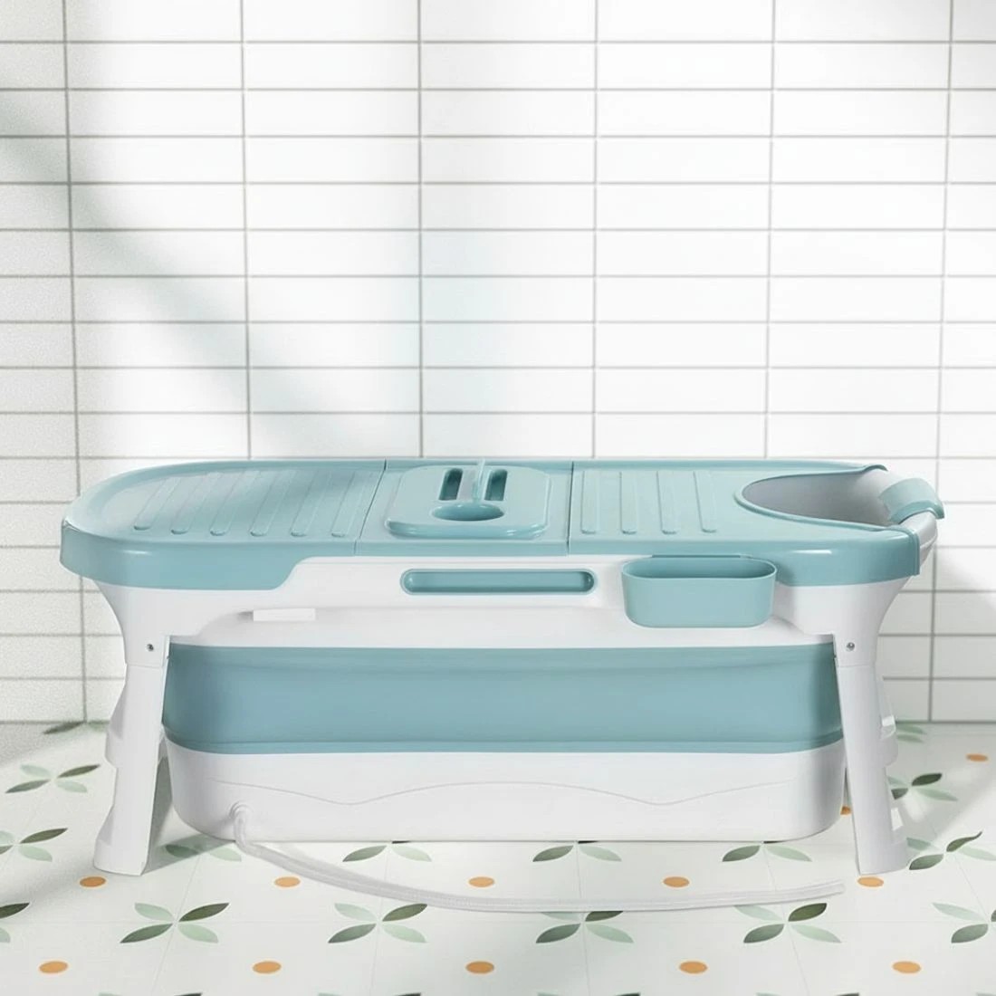 3 Weisshorn Foldable Bathtub Portable Folding Water Spa with Cover Plate 136x62cm - Blue, 3 of 5