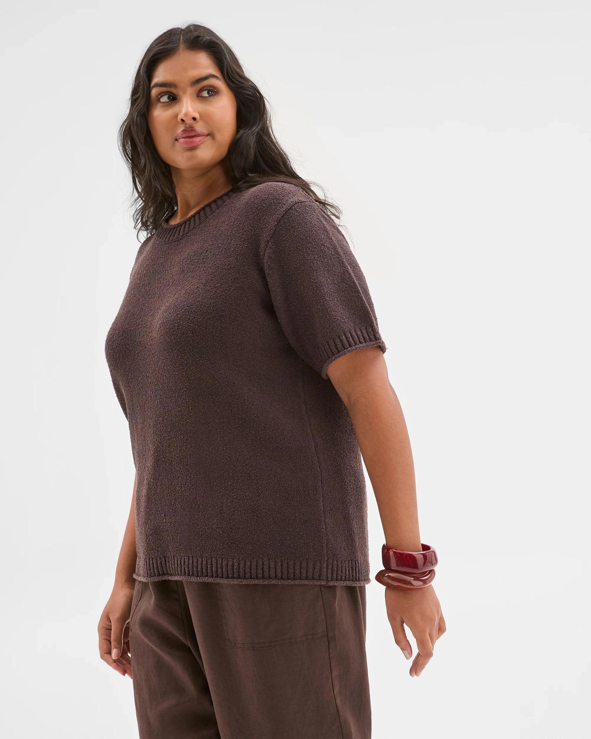 3 Target Plus Size Australian Cotton Blend Mini Boucle Knit Top WINE TRUFFLE, 3 of 5
