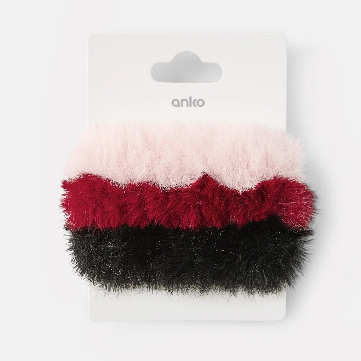 5 3 Pack Faux Fur Hair Scrunchie - Red, Pink and Black, 5 of 5