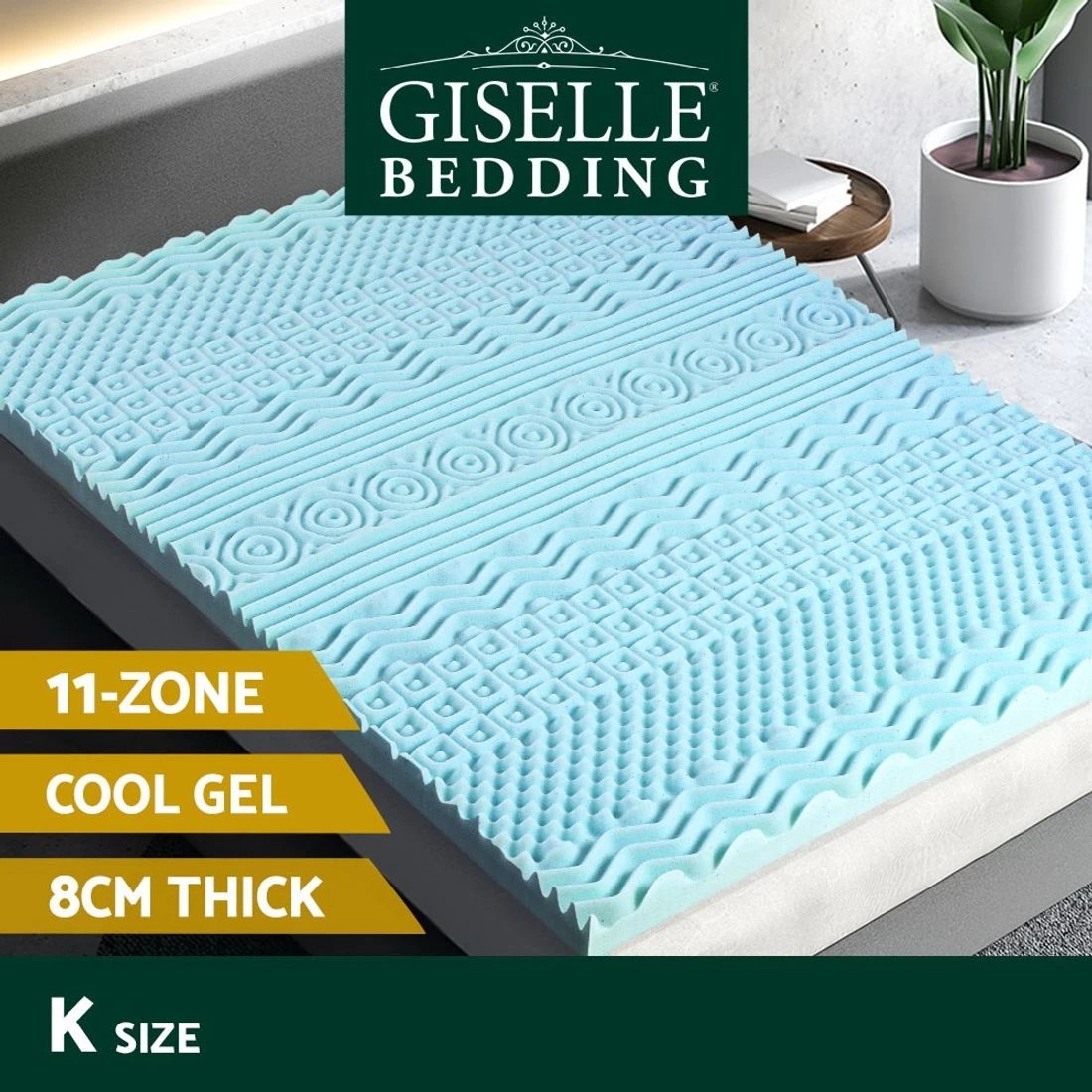 3 Giselle Bedding Memory Foam Mattress Topper 11 - King Bed - Blue, 3 of 7