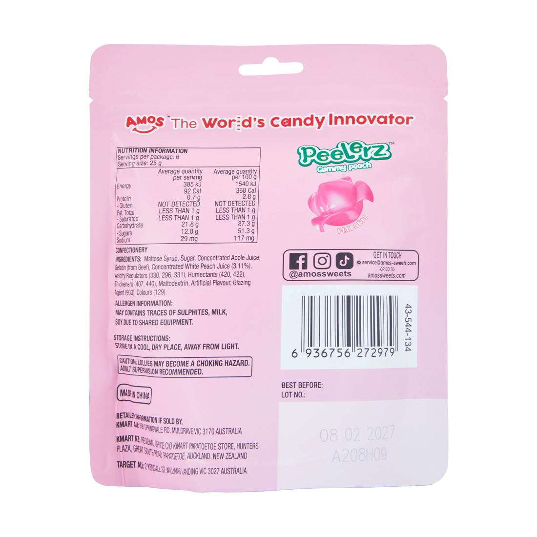 3 Amos Peelerz Peach Gummy Candy 150g, 3 of 3