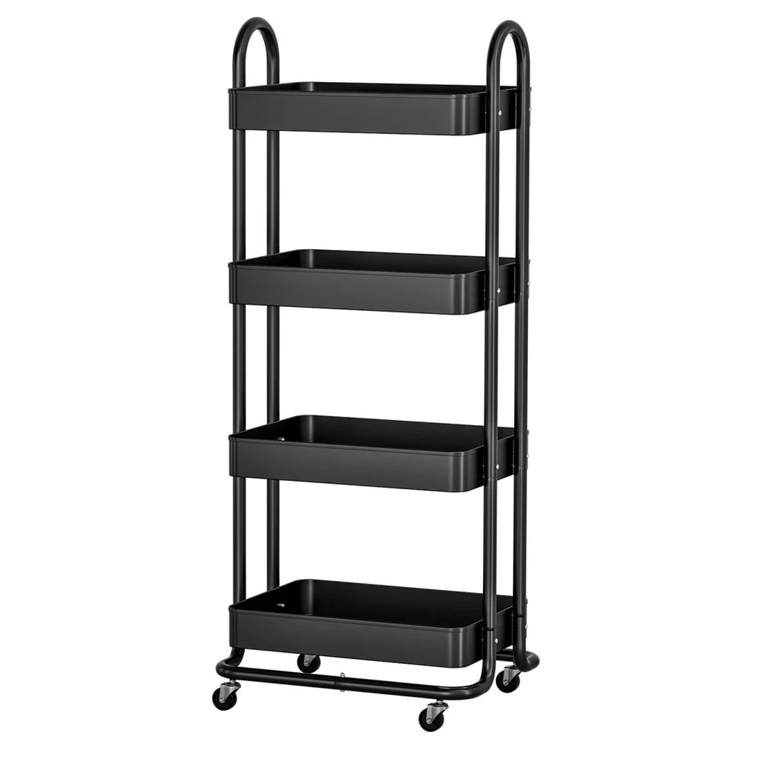 1 Artiss 4 Tier Storage Trolley Steel Frame Deep Trays Portable Rolling Cart Kitchen Craft Office Organizer Stable - black, 1 of 3