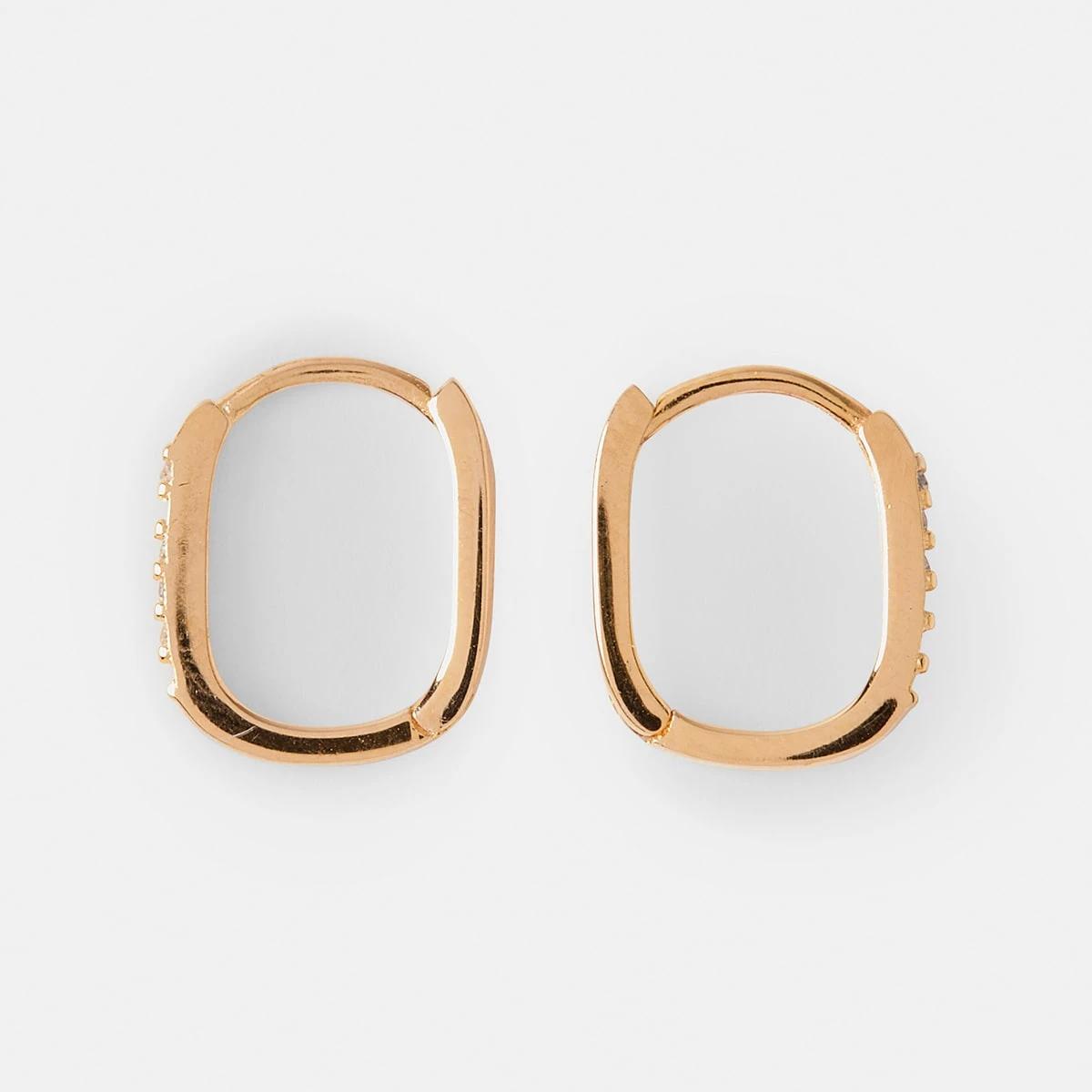 1 Sterling Silver Square Cubic Zirconia Hoop Earrings Gold, 1 of 4