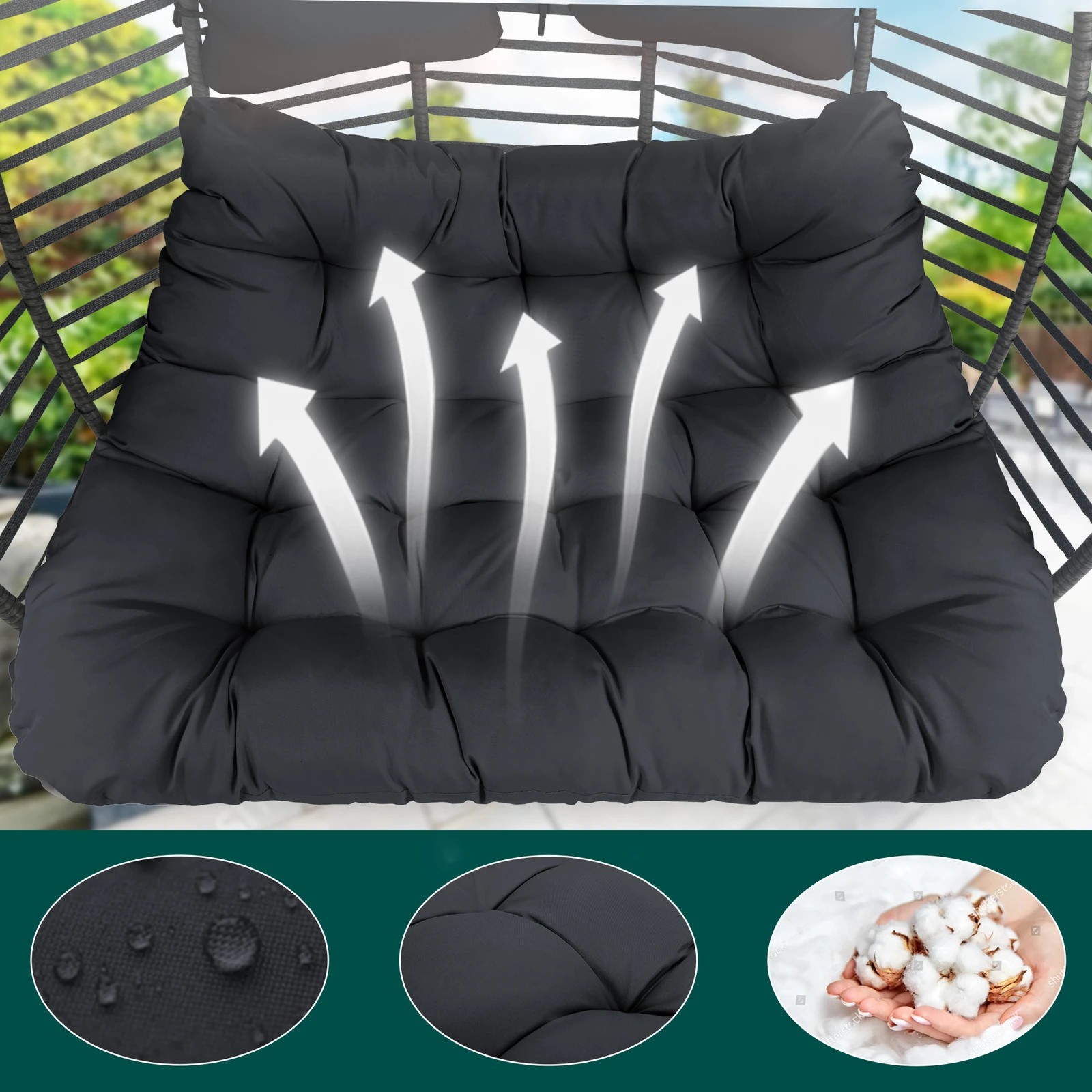 6 Alfordson Outdoor Egg Swing Chair 2 Seater Wicker Rattan Pod Hanging - Grey, 6 of 10