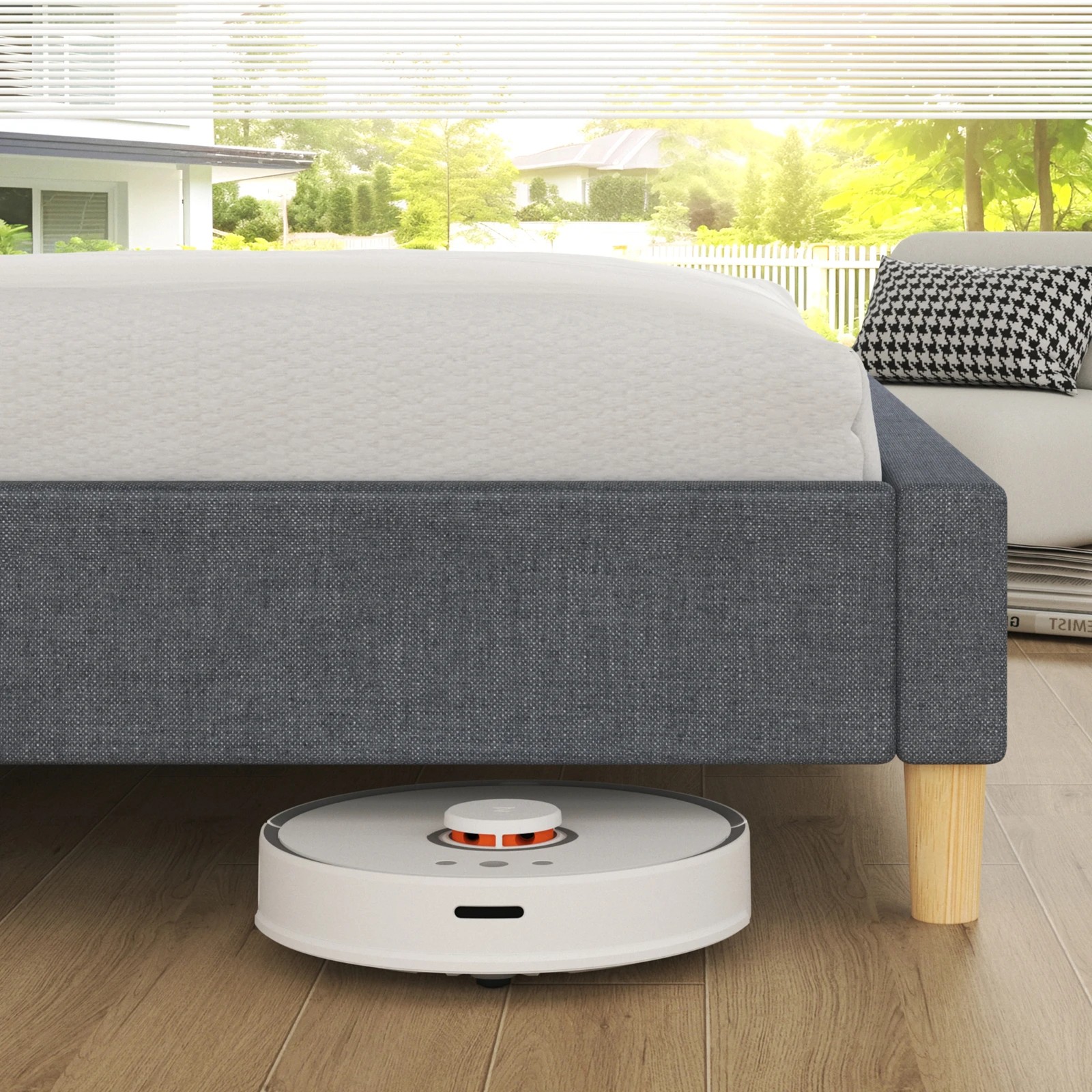 8 Alfordson Bed Frame Double Size Upholstered Platform Base Fabric Tania - Grey, 8 of 10