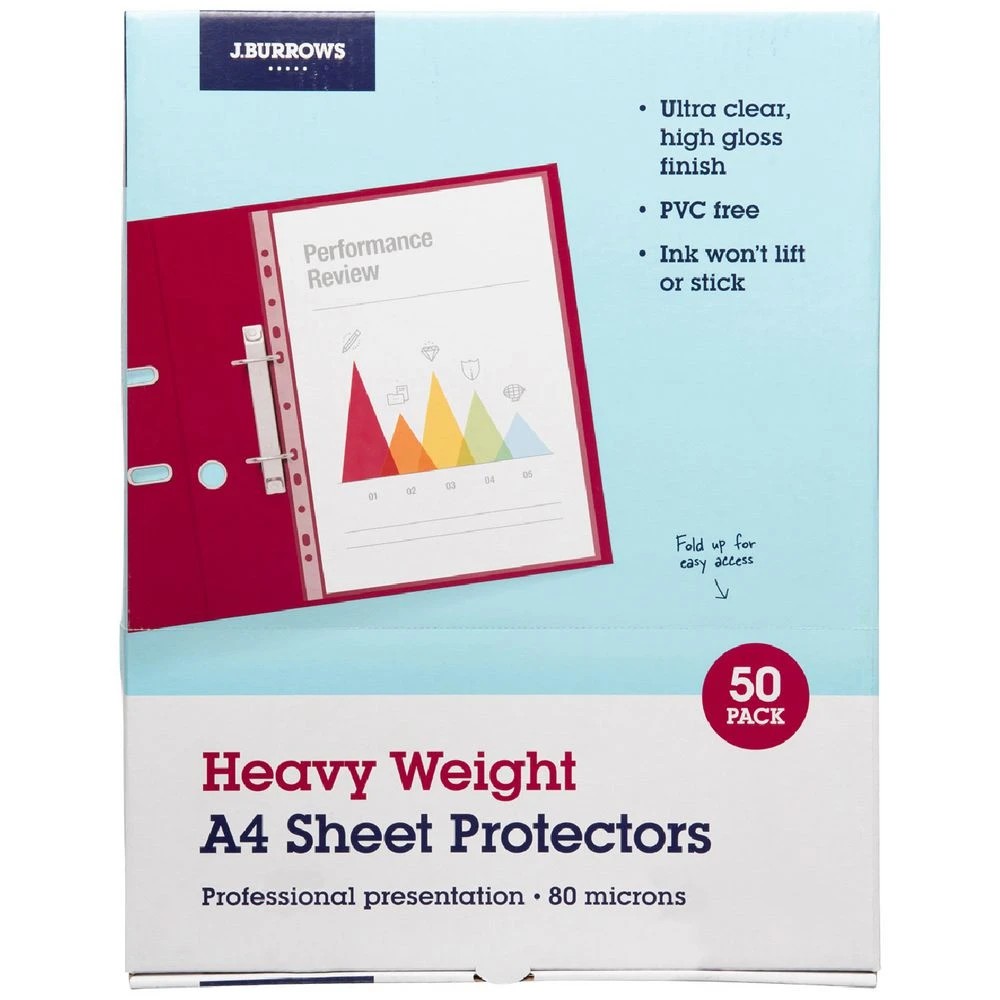 1 J.Burrows A4 80 Micron Sheet Protectors 50 Pack, 1 of 2