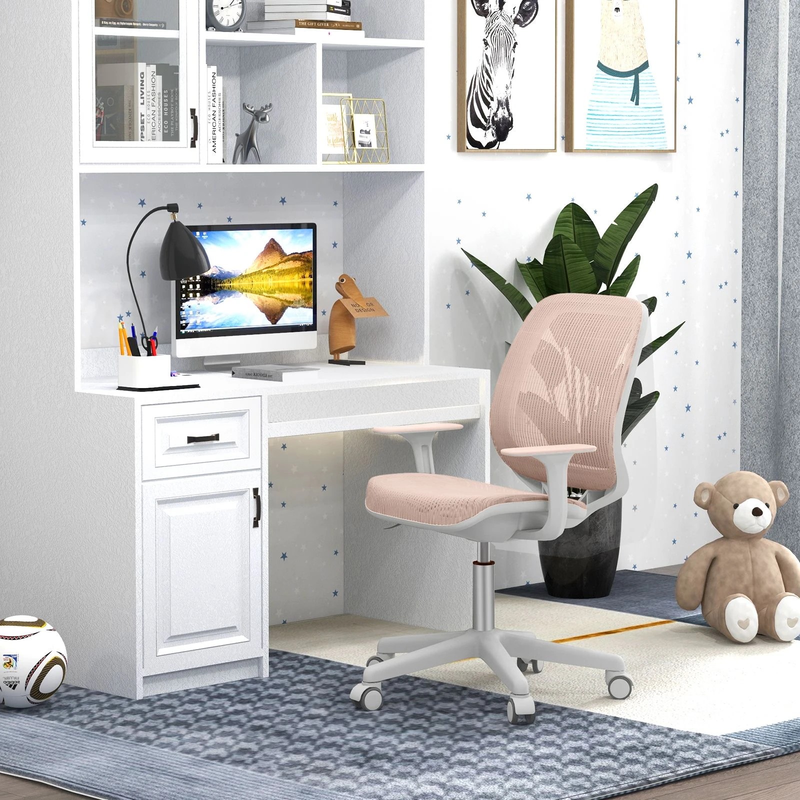 3 Costway Desk Chair Swivel Mesh Chair w/Adjustable Height - Pink, 3 of 6