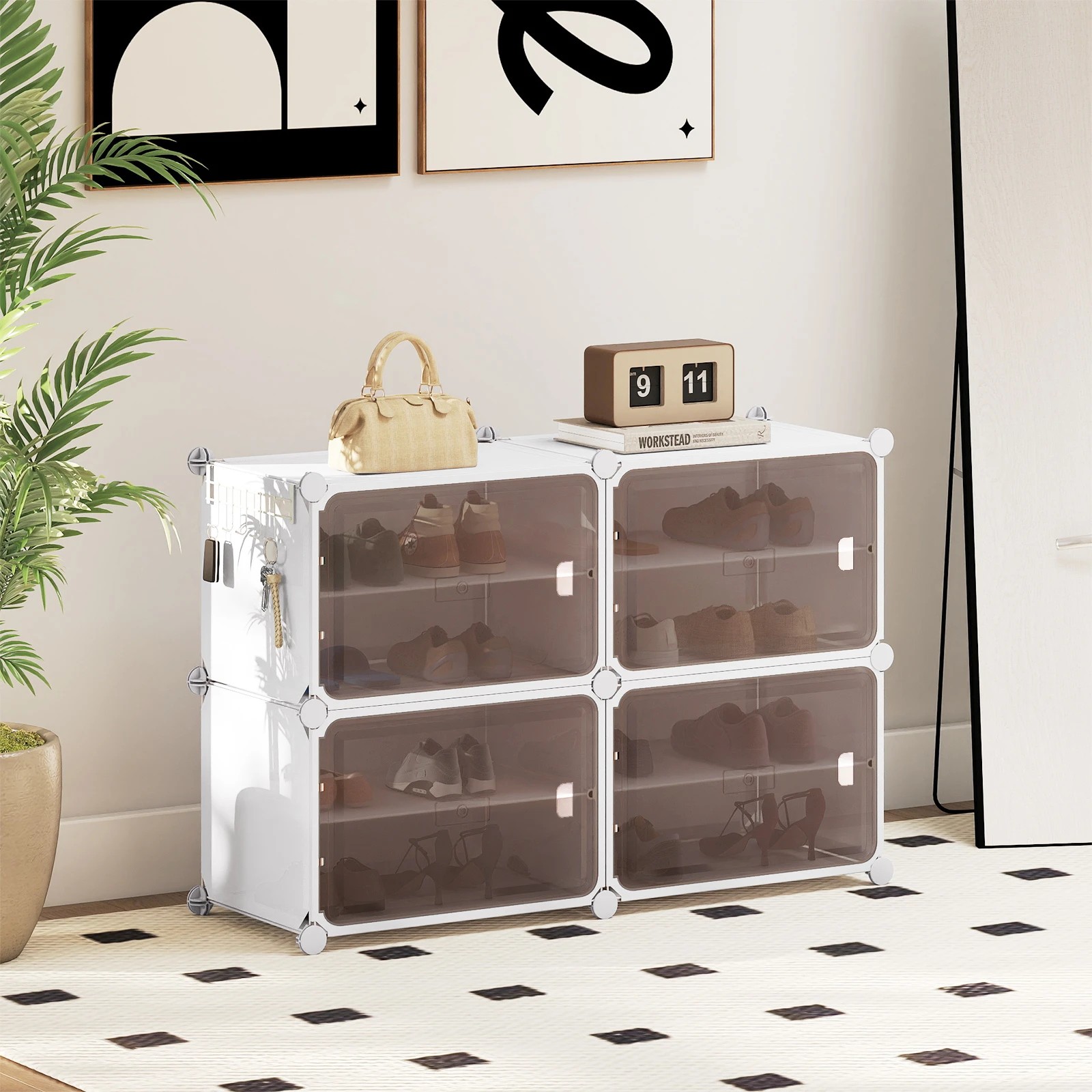 2 Costway Shoe Rack 4 Tier Shoe Storage Cabinet w/Removable Shelves Hooks Closet Organizer, 2 of 5