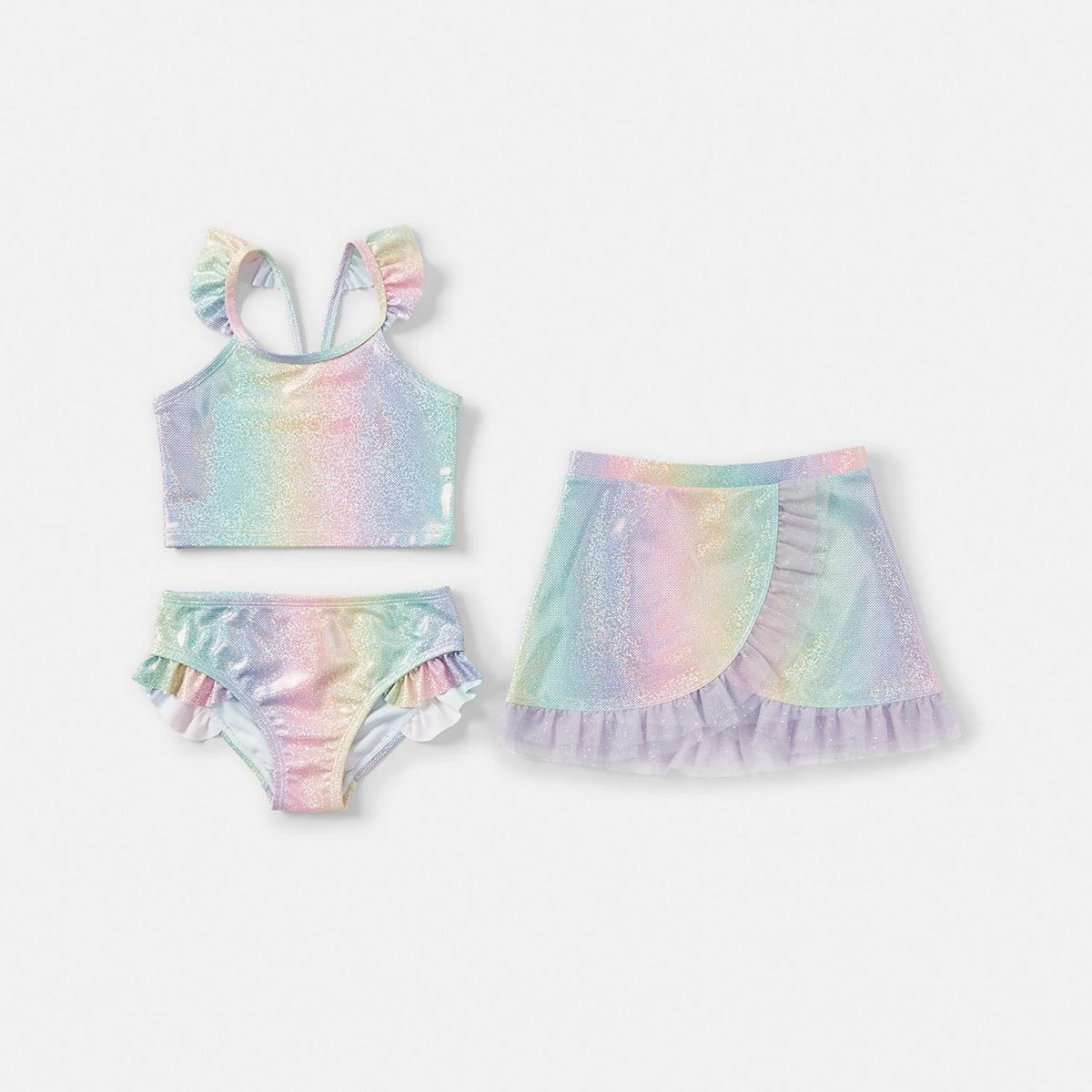 1 3 Piece Frill Bikini Skirt Set Foil Rbw, 1 of 8