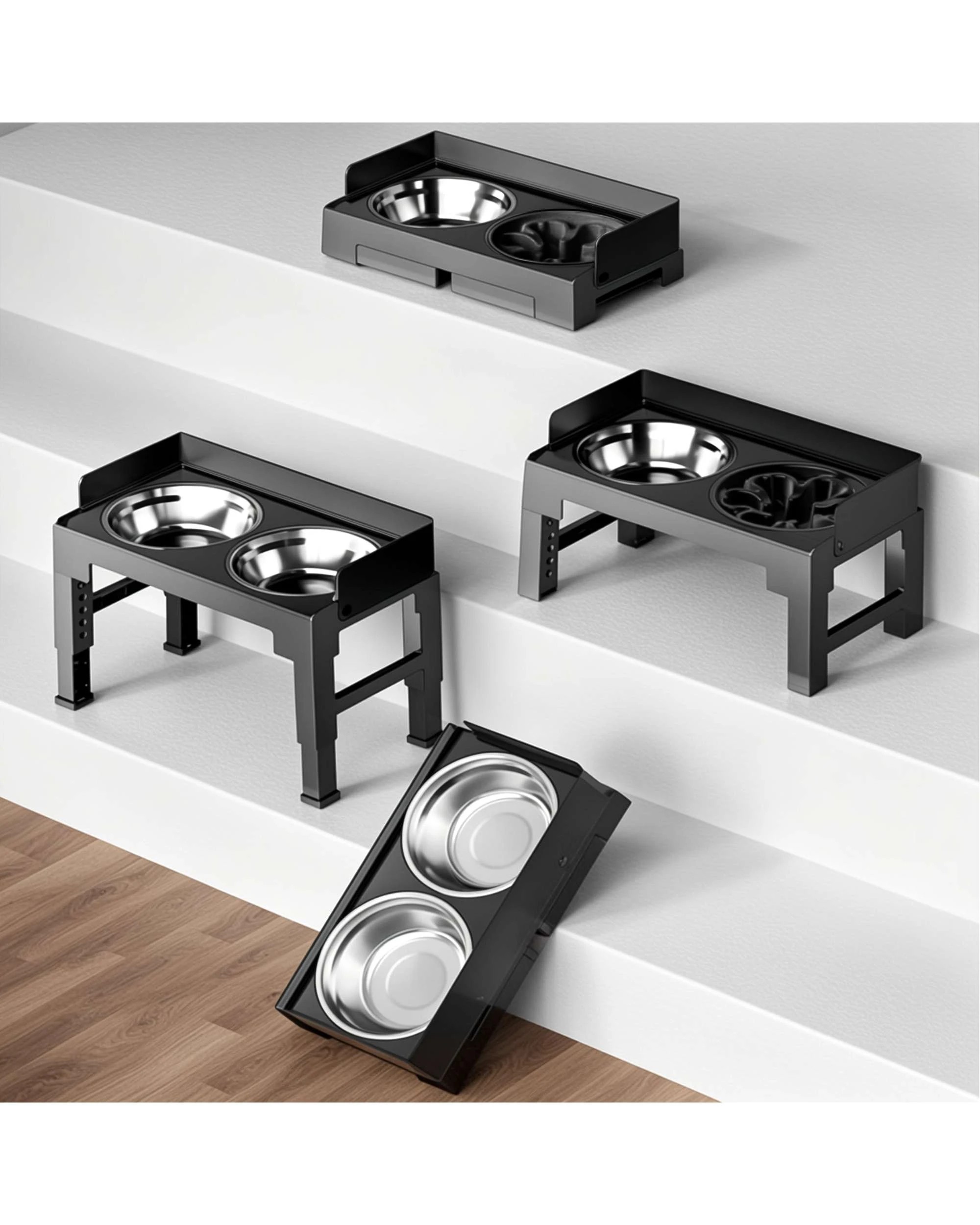4 Advwin Elevated Pet Feeder 6 Height Adjustable Raised Dog Cat Slow Food Water Bowl, 4 of 7