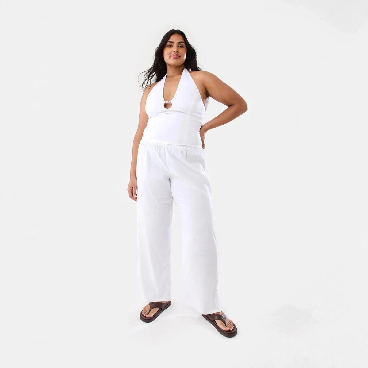 4 Linen Blend Beaded Pants White, 4 of 10
