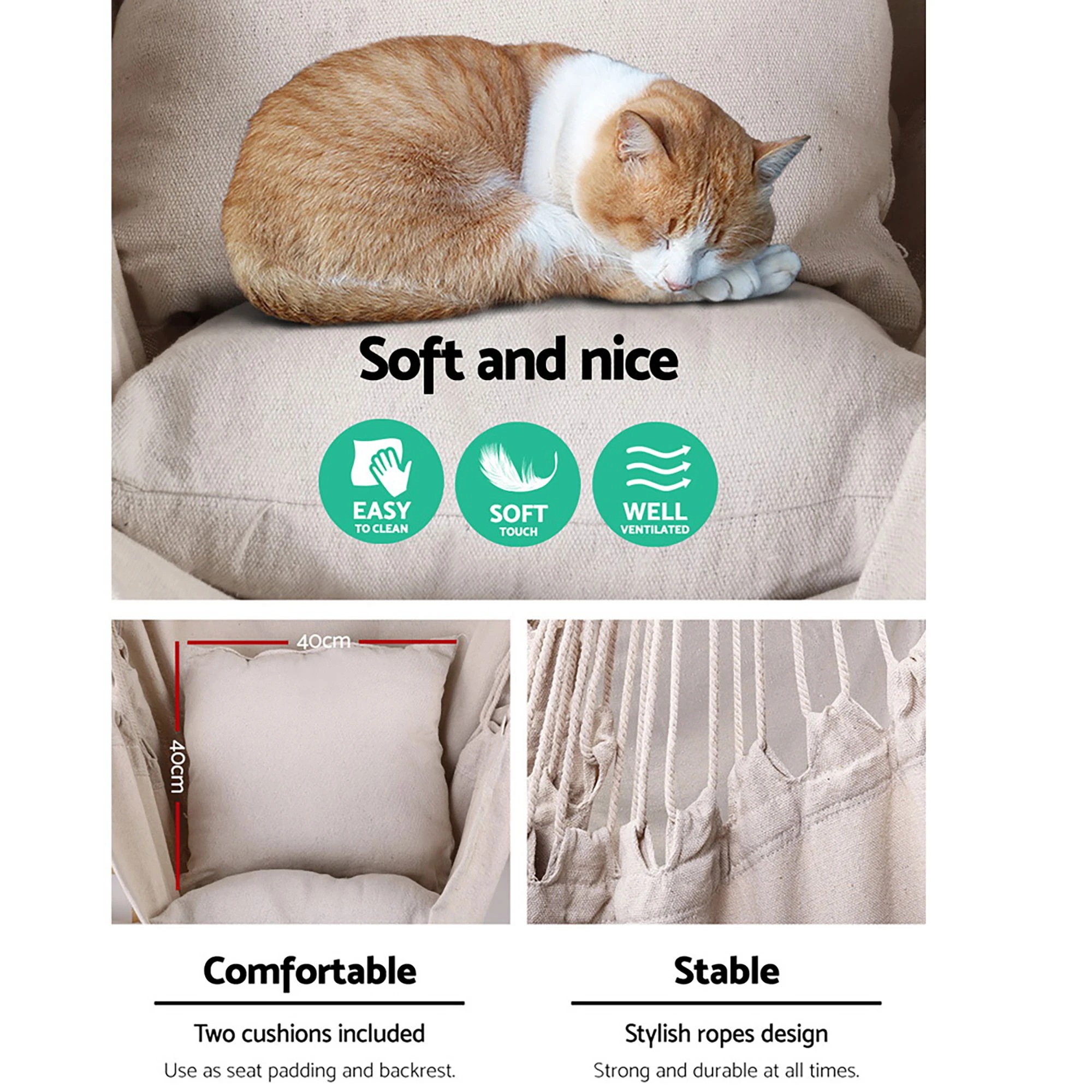 4 Gardeon Hammock Chair Outdoor Camping Hanging Hammocks Cushion Pillow - Beige, 4 of 6