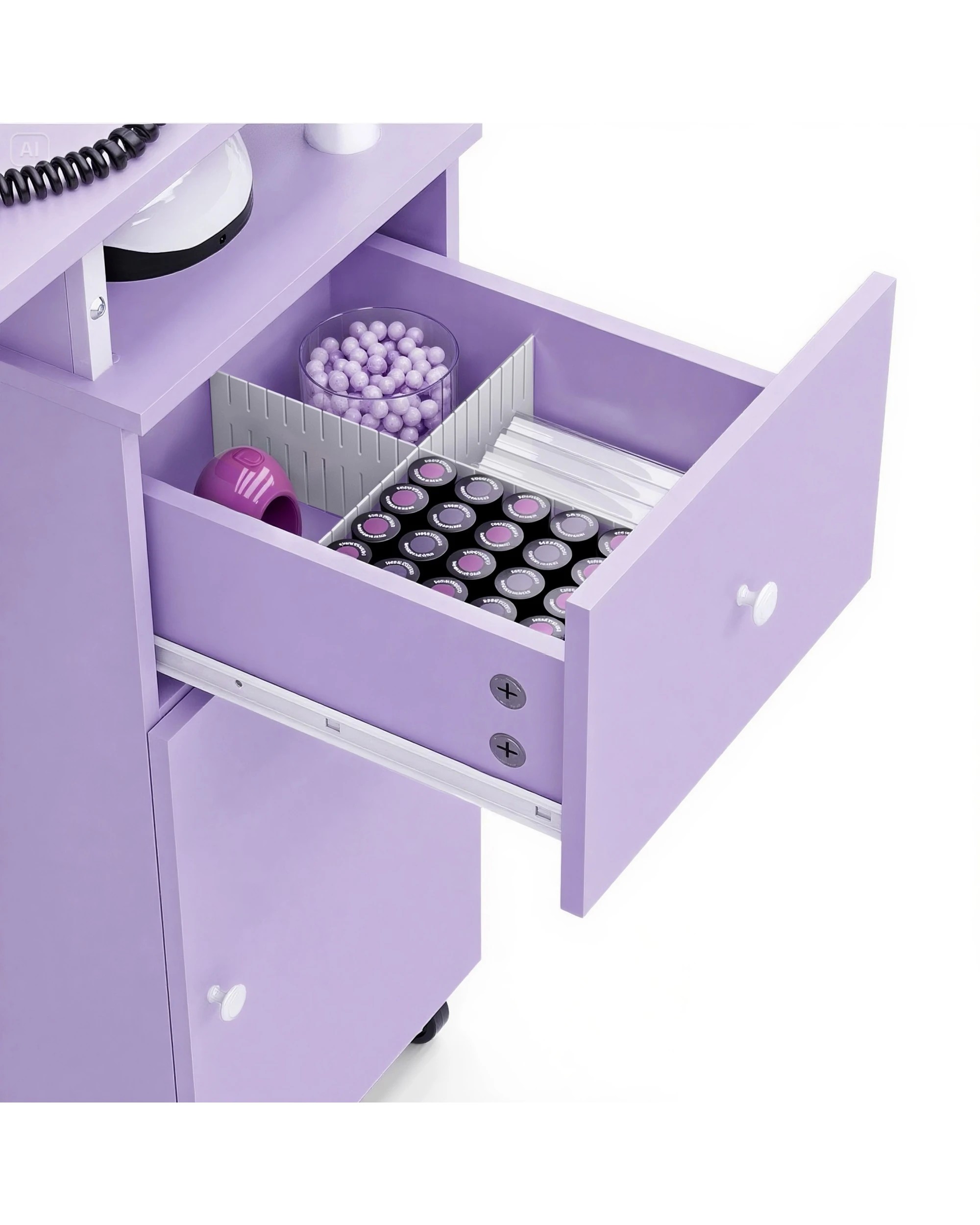 5 Advwin Manicure Table Vanity Desk for Nail Tech with Dust Collector Wrist Rest Lockable Wheels - Purple, 5 of 10