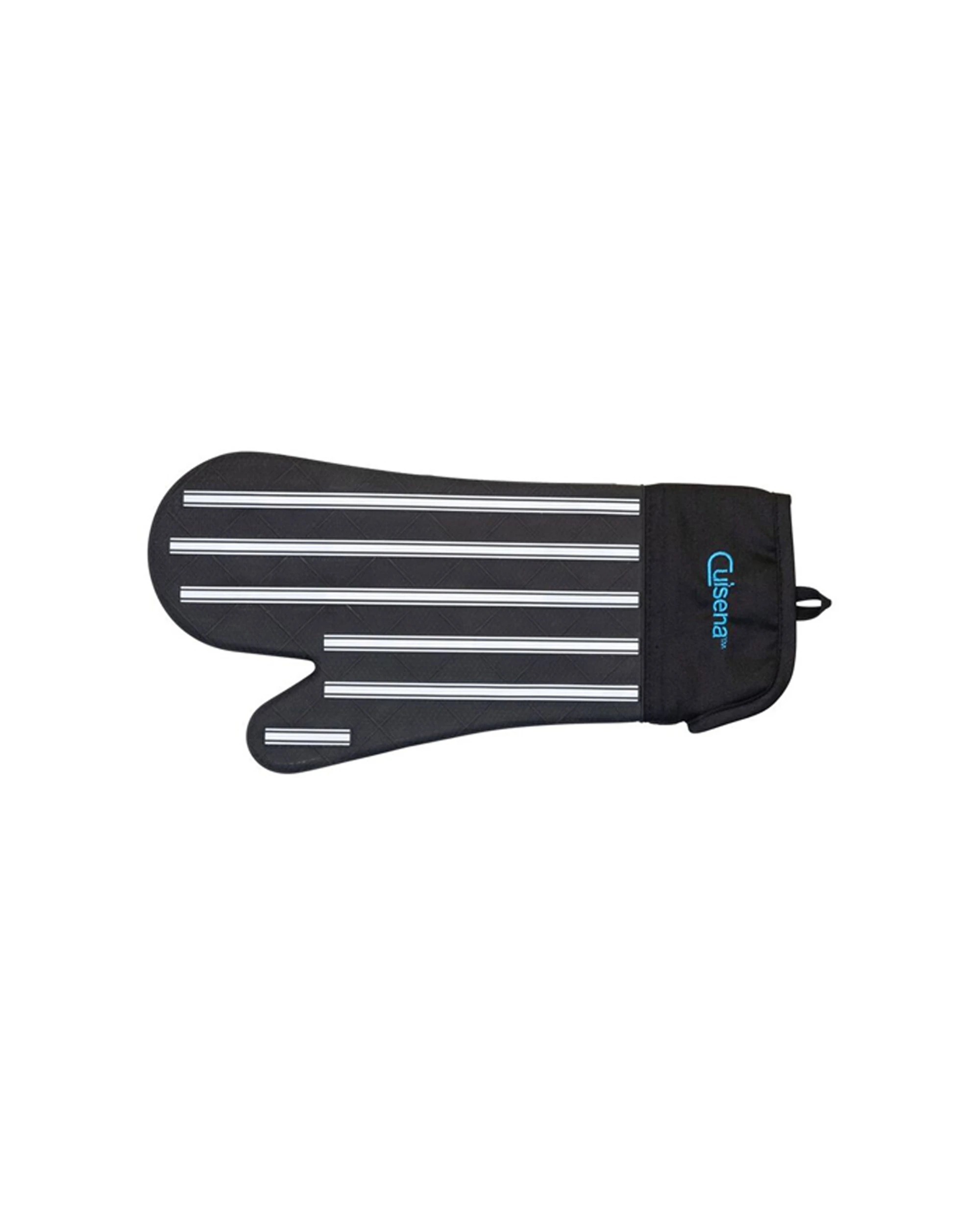 1 Cuisena Silicone & Fabric Heat Resistant Non-Slip Oven Glove Stripe - Black, 1 of 5