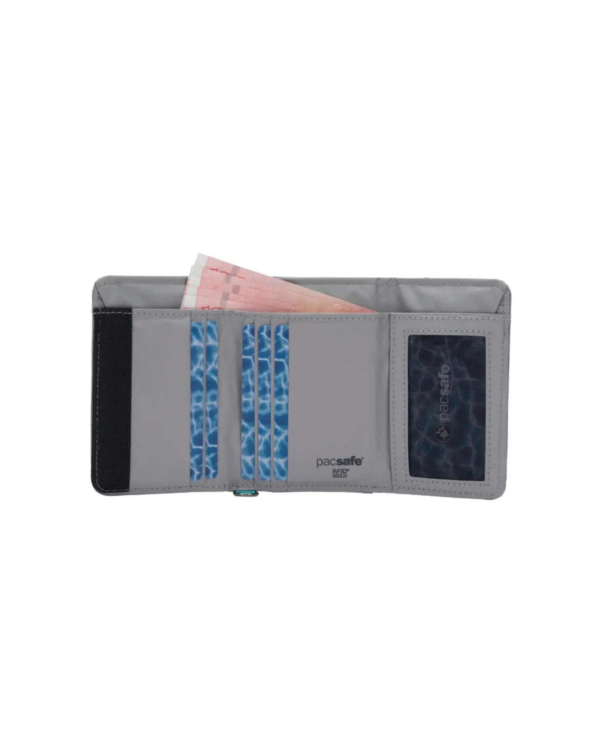 2 Pacsafe RFIDsafe Trifold Wallet RFID Blocking Recycled Slim Profile Stone - Red, 2 of 8