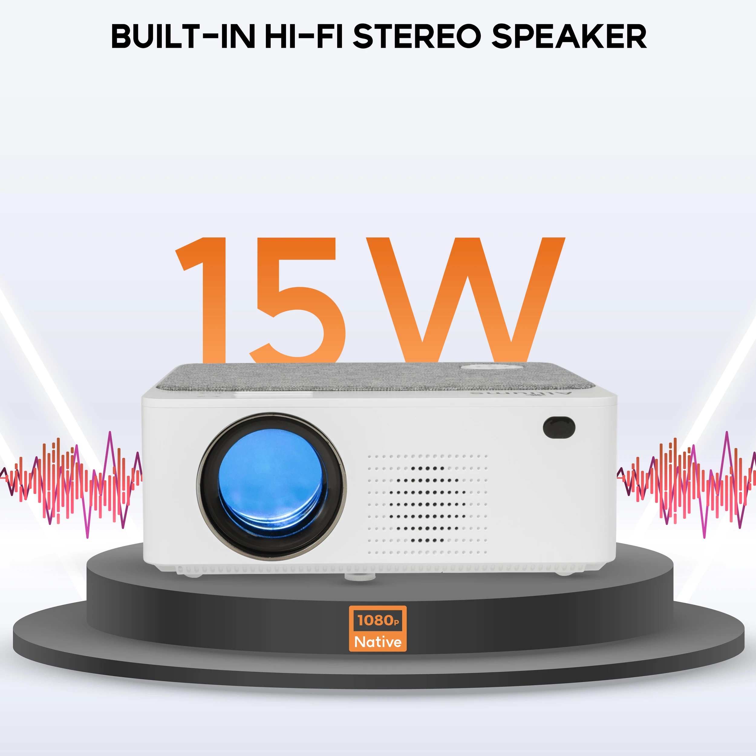 2 Alliums Projector Portable 1080p Full HD Resolution with 2.4G+5G Wi-Fi & Bluetooth, 300''  Screen - White, 2 of 3