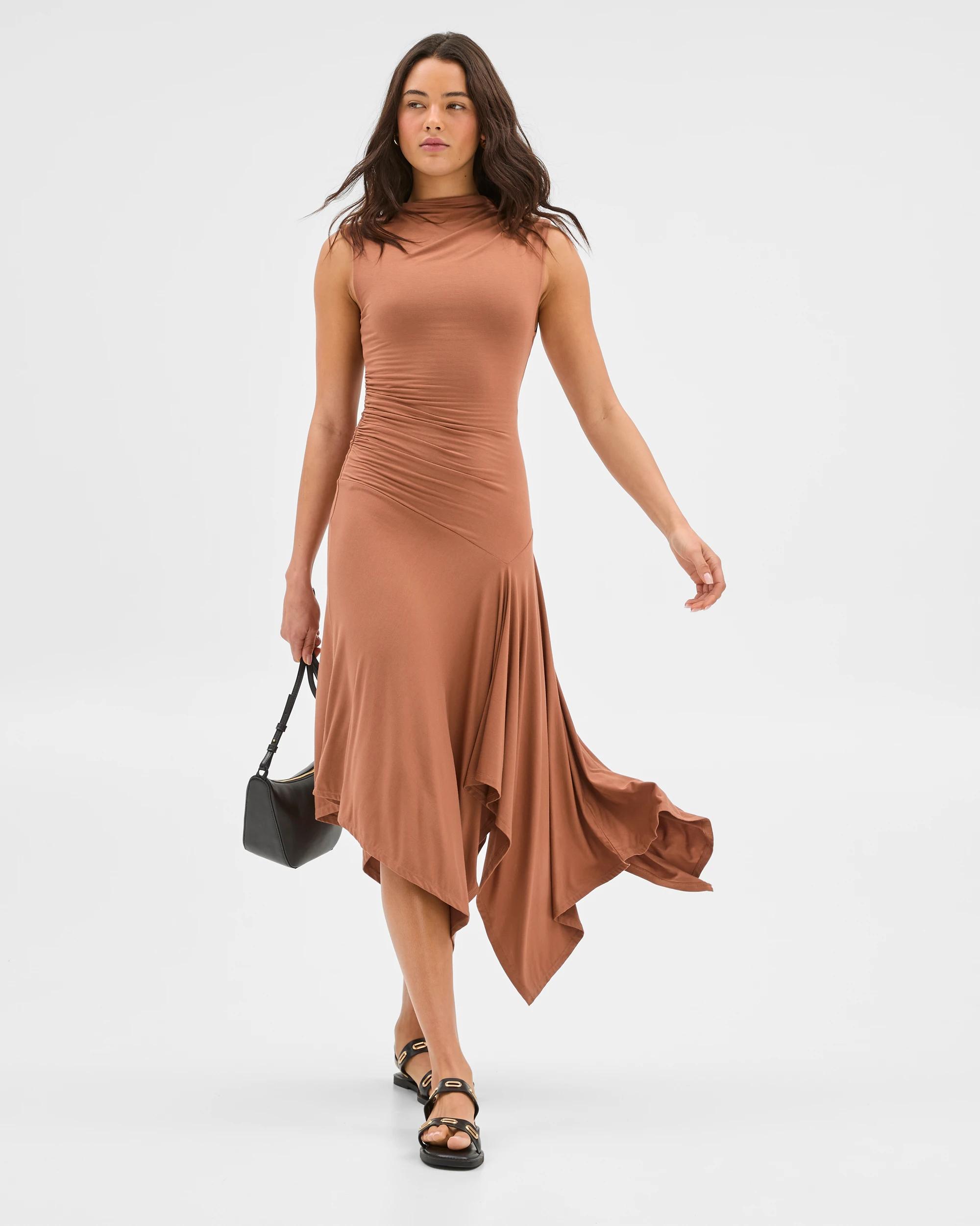 1 Drape Hanky Hem Midi Dress - Lily Loves CAROB, 1 of 7