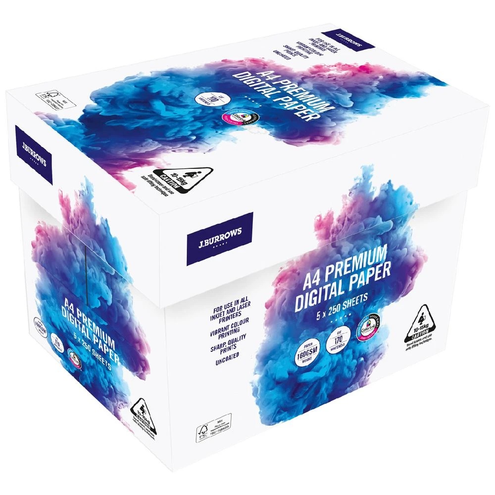 1 J.Burrows Premium160gsm A4 Digital Copy Paper 5 x 250 Sheets, 1 of 1