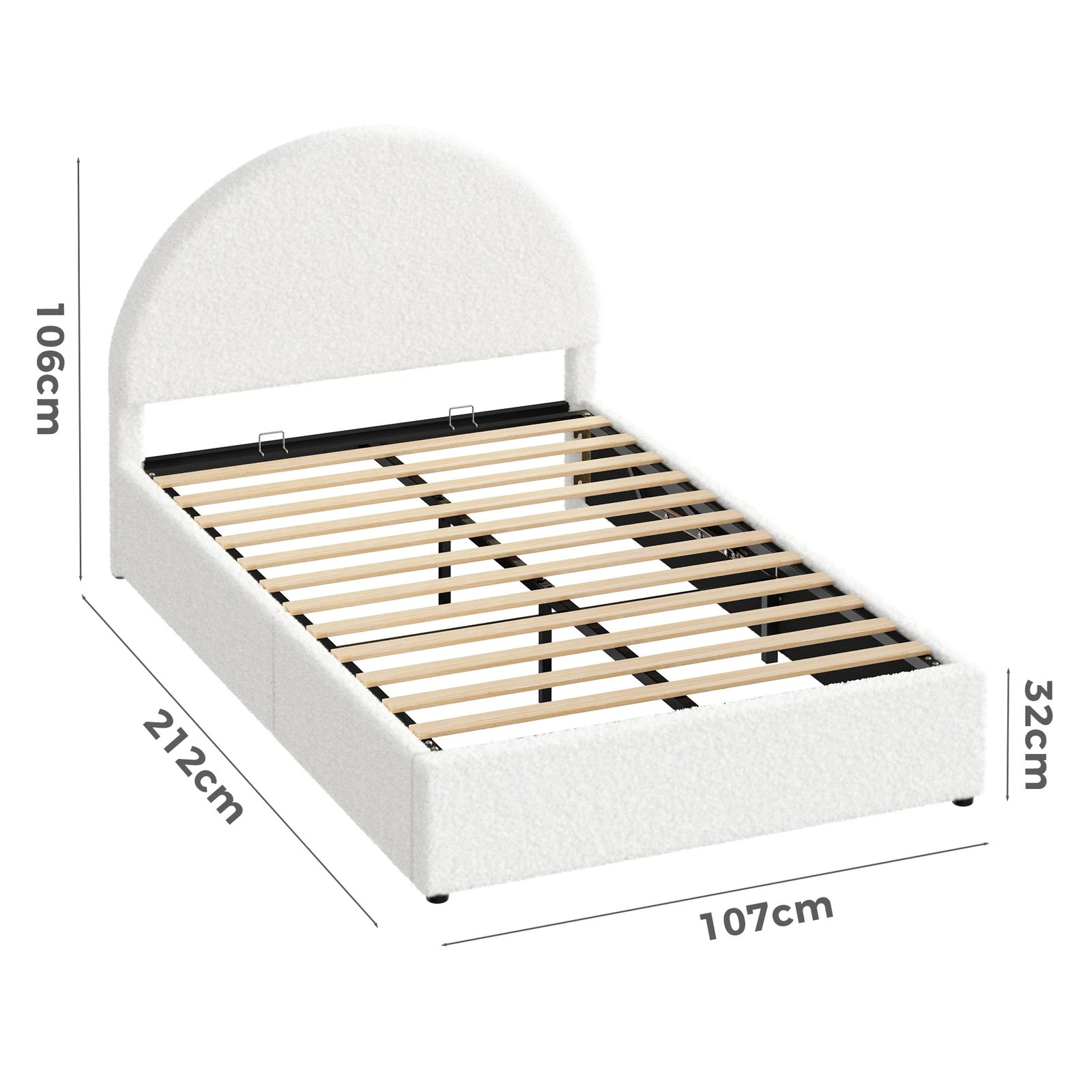 10 Alfordson Bed Frame King Single Arched Base Gas Lift Storage Boucle Hoult - White, 10 of 10