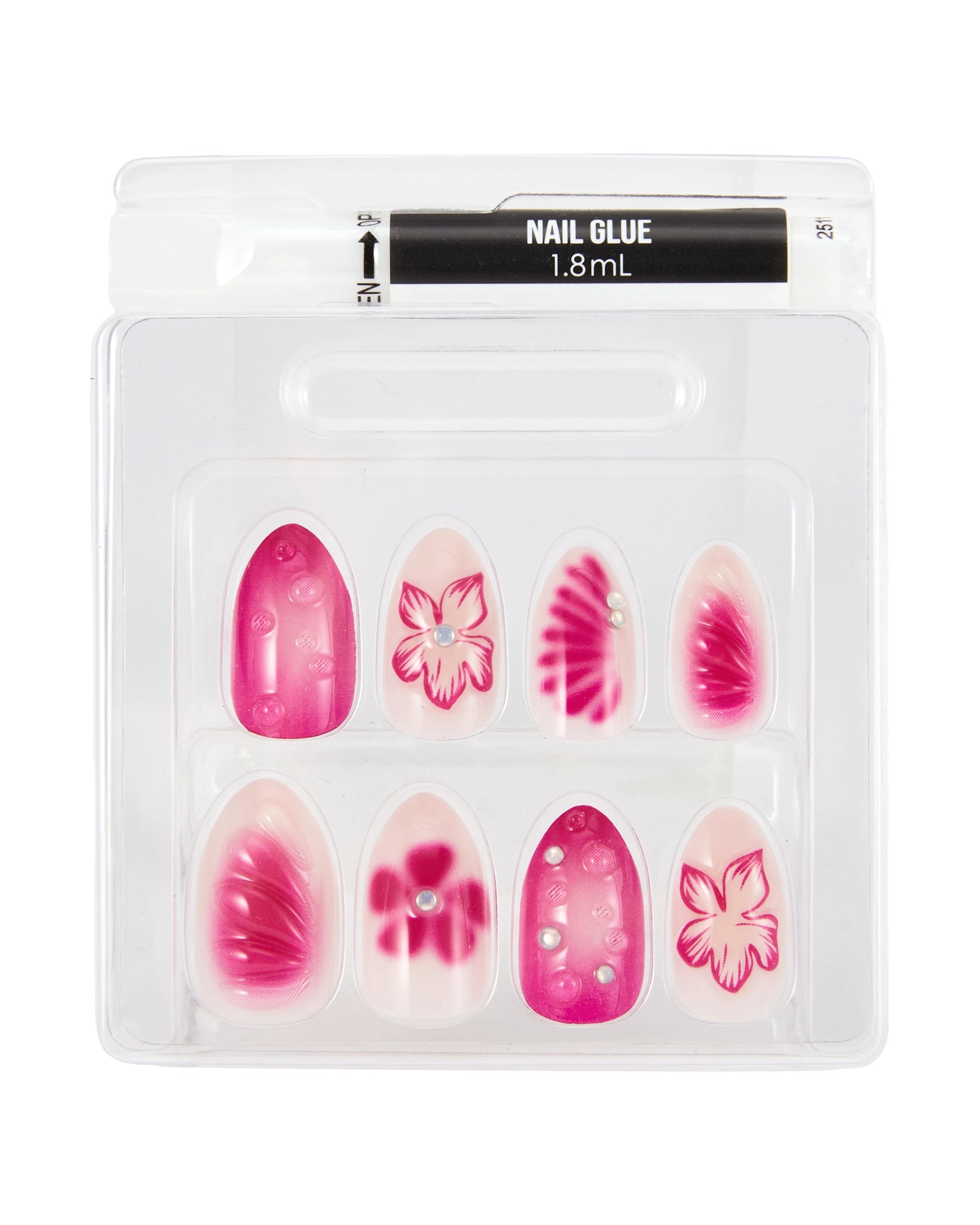 3 OXX Cosmetics 24 Pack Artificial Nails with Adhesive - Almond Shape, Fuchsia Pink Flowers And 3D Bubbles, 3 of 4