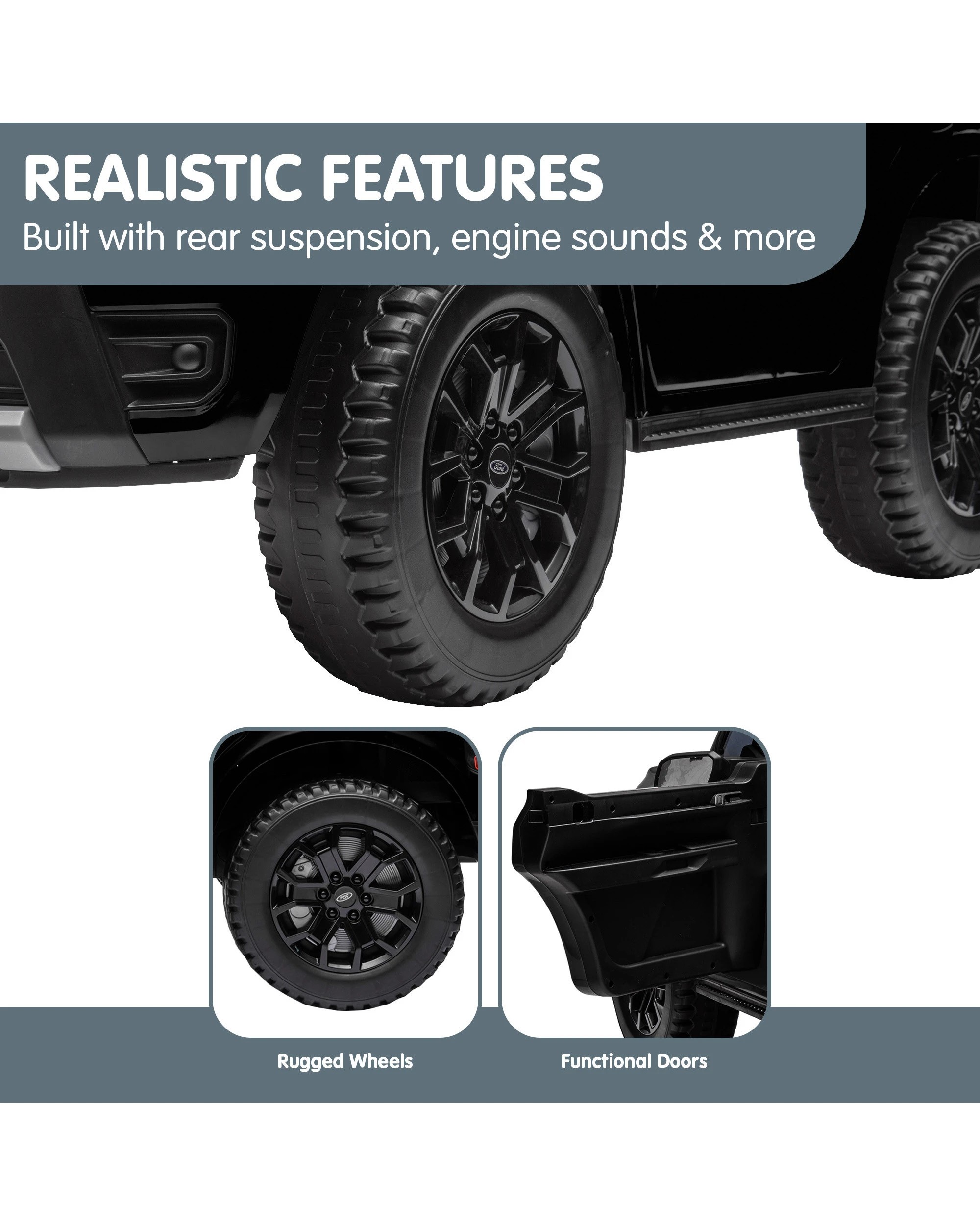 7 Kahuna Ford Ranger Electric Kids Ride On Car - Black, 7 of 9