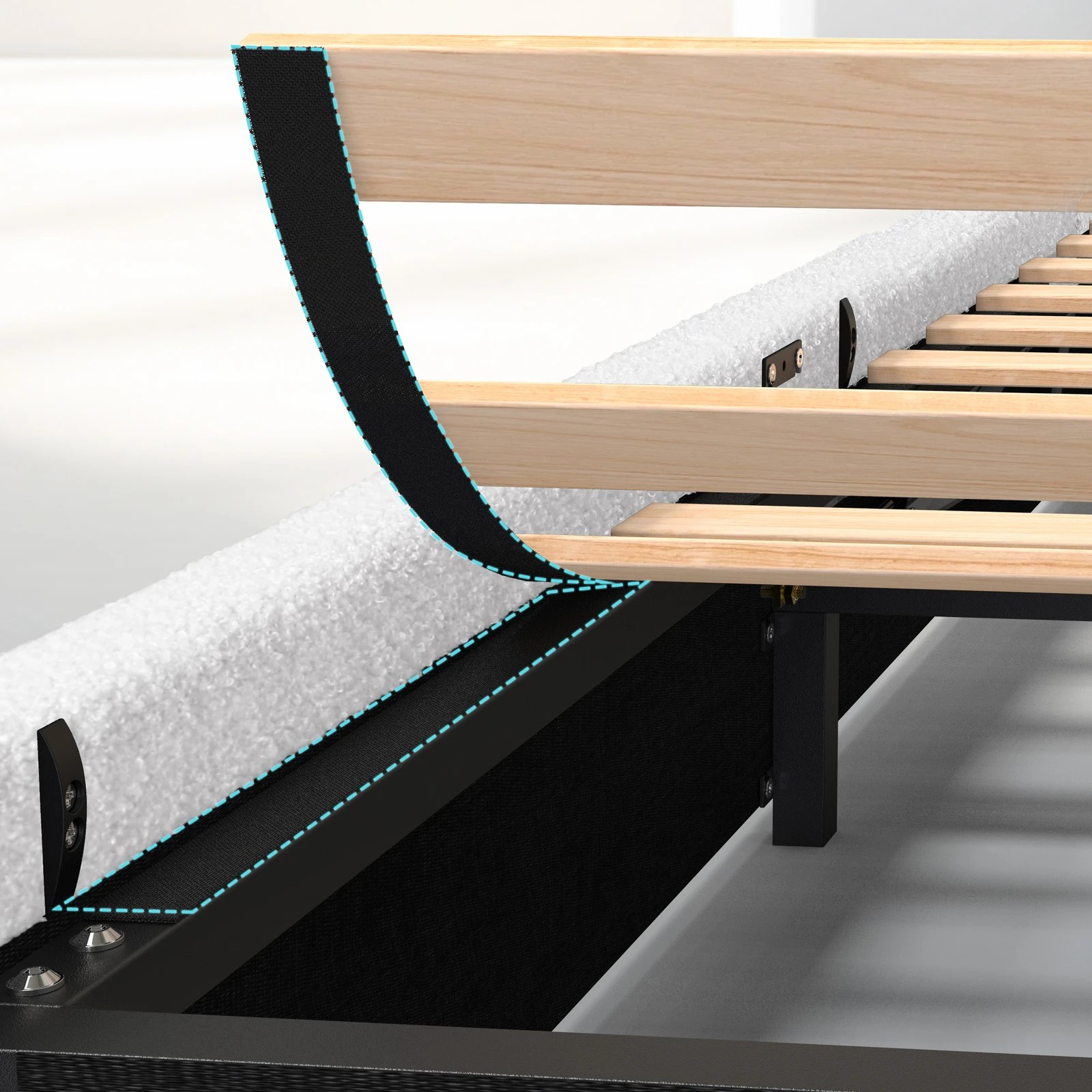 10 Alfordson Bed Frame Single Size Gas Lift Storage Base Boucle Tricia - White, 10 of 10