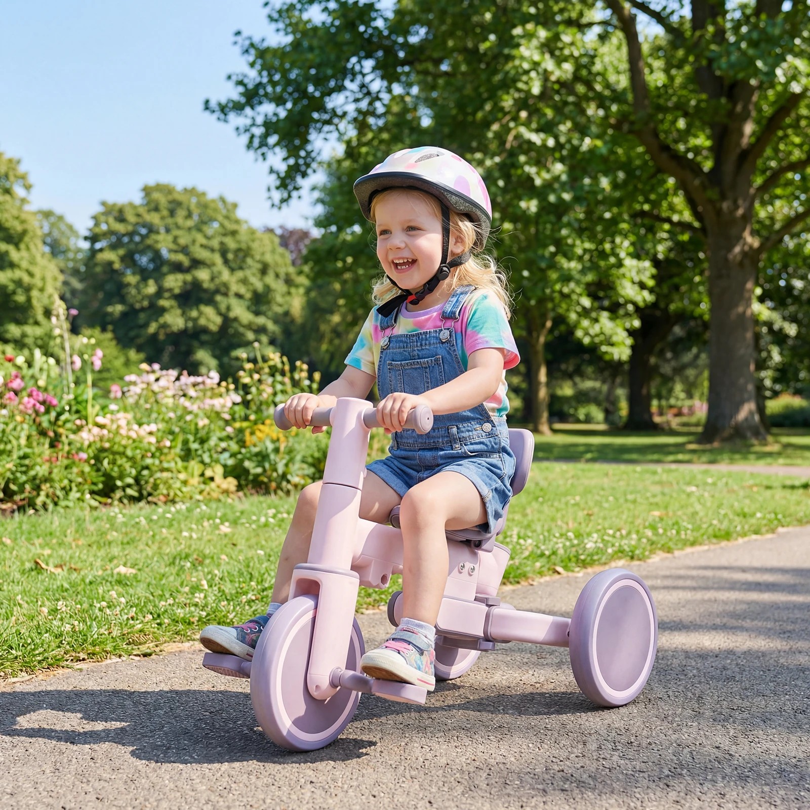 3 Advwin 5-in-1 Toddler Tricycle with Push Handle Foldable Kids Balance Bike for Boys and Girls - Purple, 3 of 9