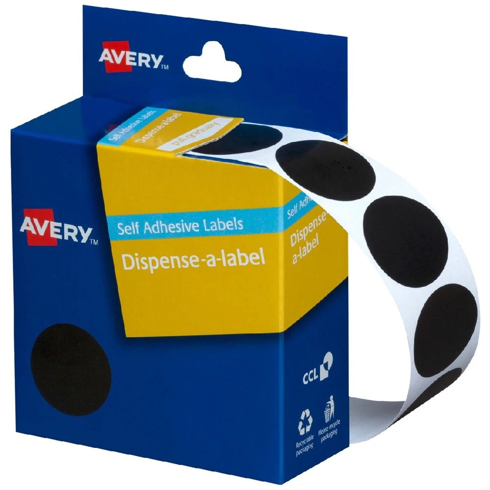 1 Avery Dispenser Labels Circle 24mm Black 500 Pack, 1 of 3