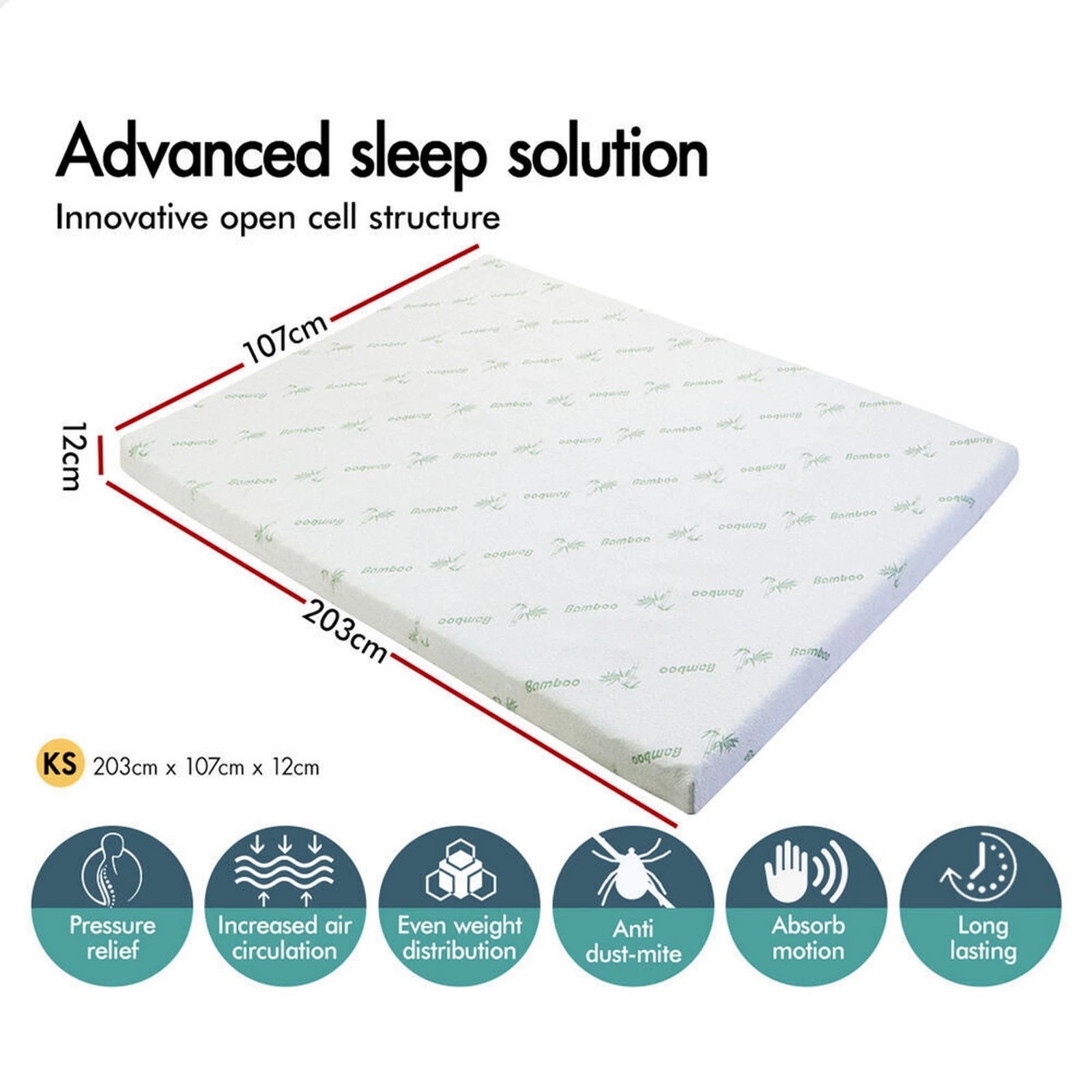 2 Starry Eucalypt Memory Foam Mattress Topper 12cm Ventilated Cool Gel - King Single Bed, 2 of 10