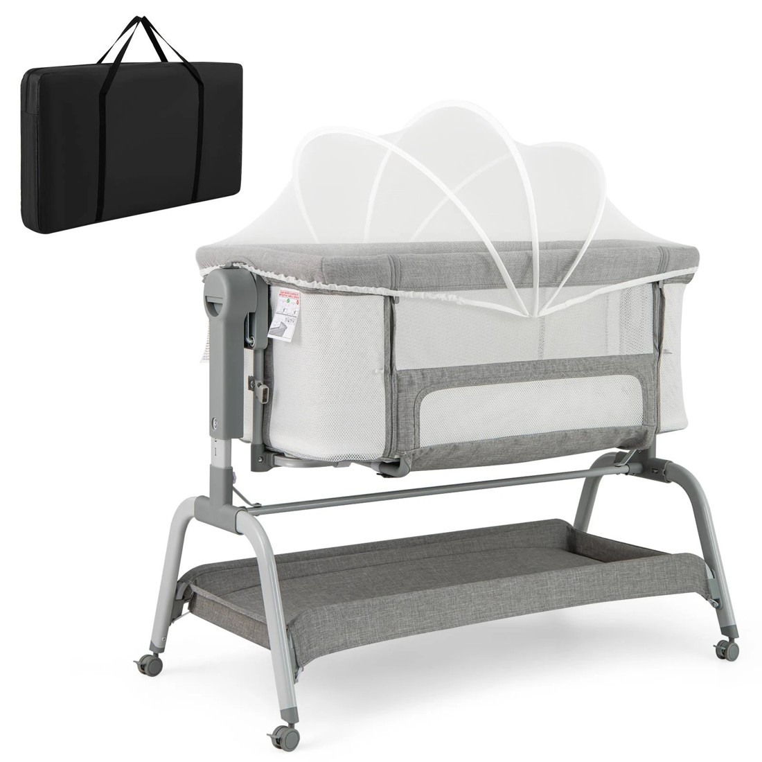 1 Costway 4-in-1 Baby Cot Bed Mobile Bedside Sleeper - Grey, 1 of 2