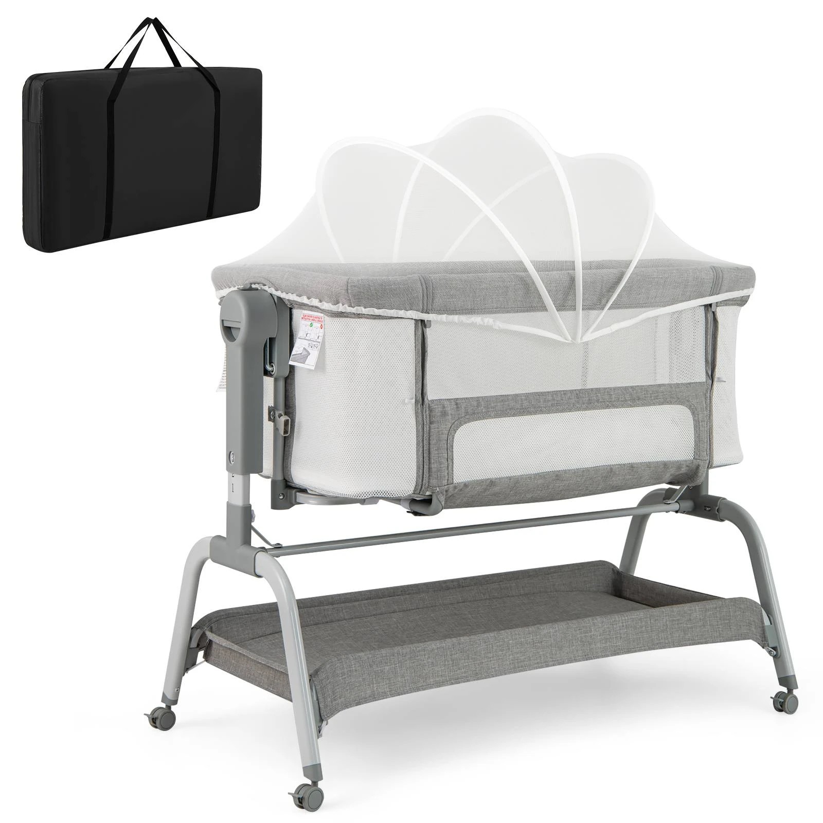 1 Costway 4-in-1 Baby Cot Bed Mobile Bedside Sleeper - Grey, 1 of 6