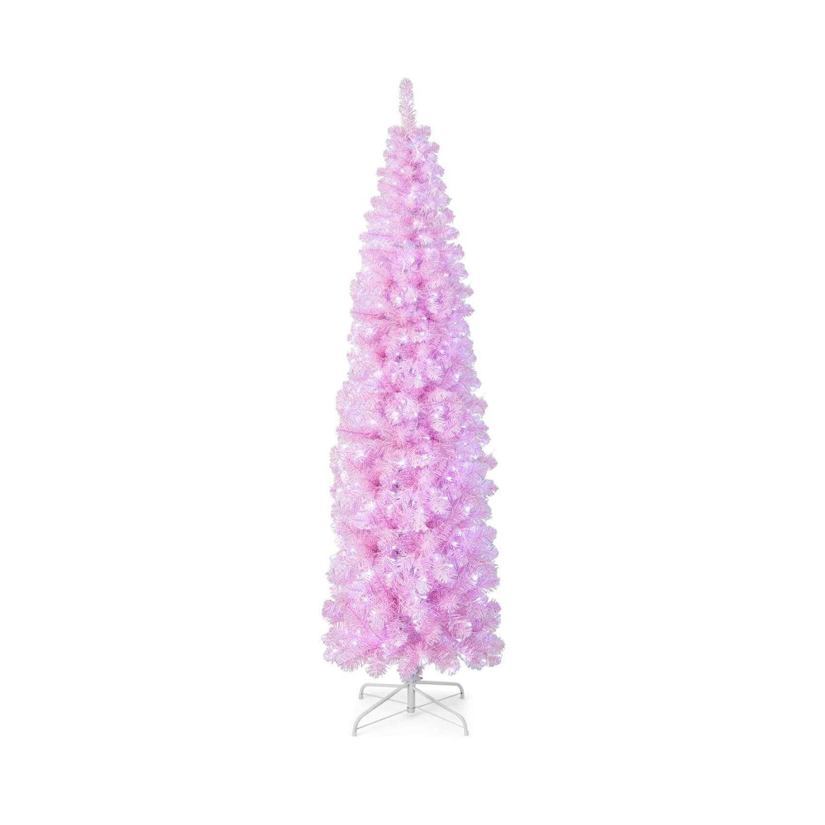 1 Costway Pre-lit Artificial Christmas Tree Hinged Pencil Xmas Tree w/350 LED Lights, 1 of 2