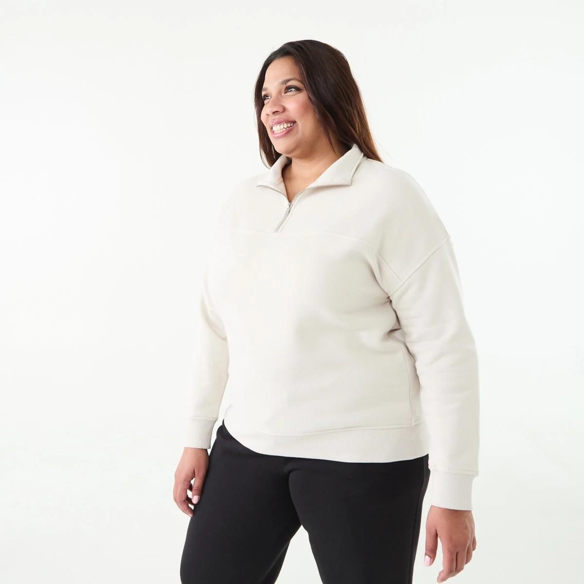 2 Curve Long Sleeve Seam Front Zip Sweatshirt Nat Beige, 2 of 5