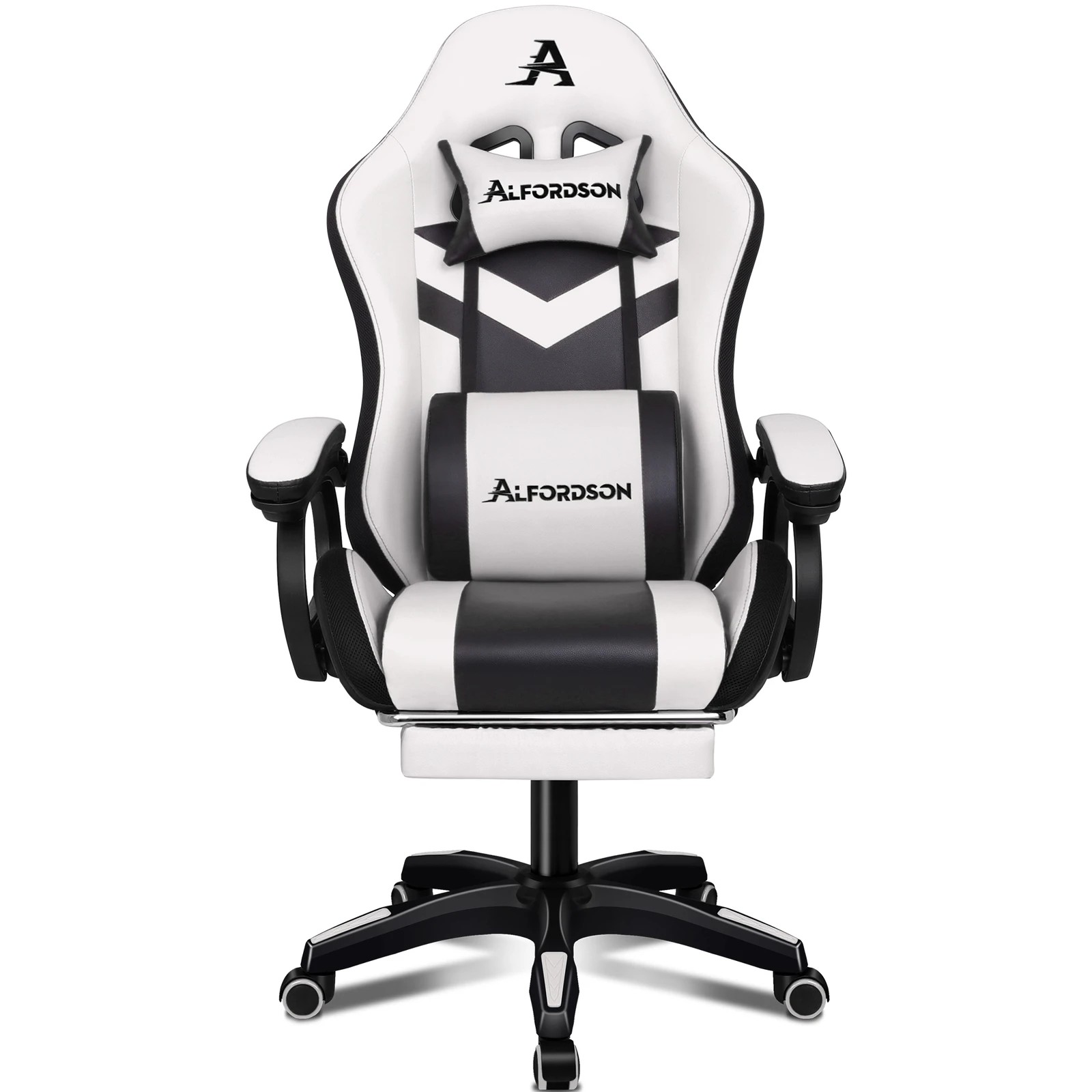 6 Alfordson Gaming Office Chair 12 RGB LED Massage Computer Seat Footrest - White, 6 of 10