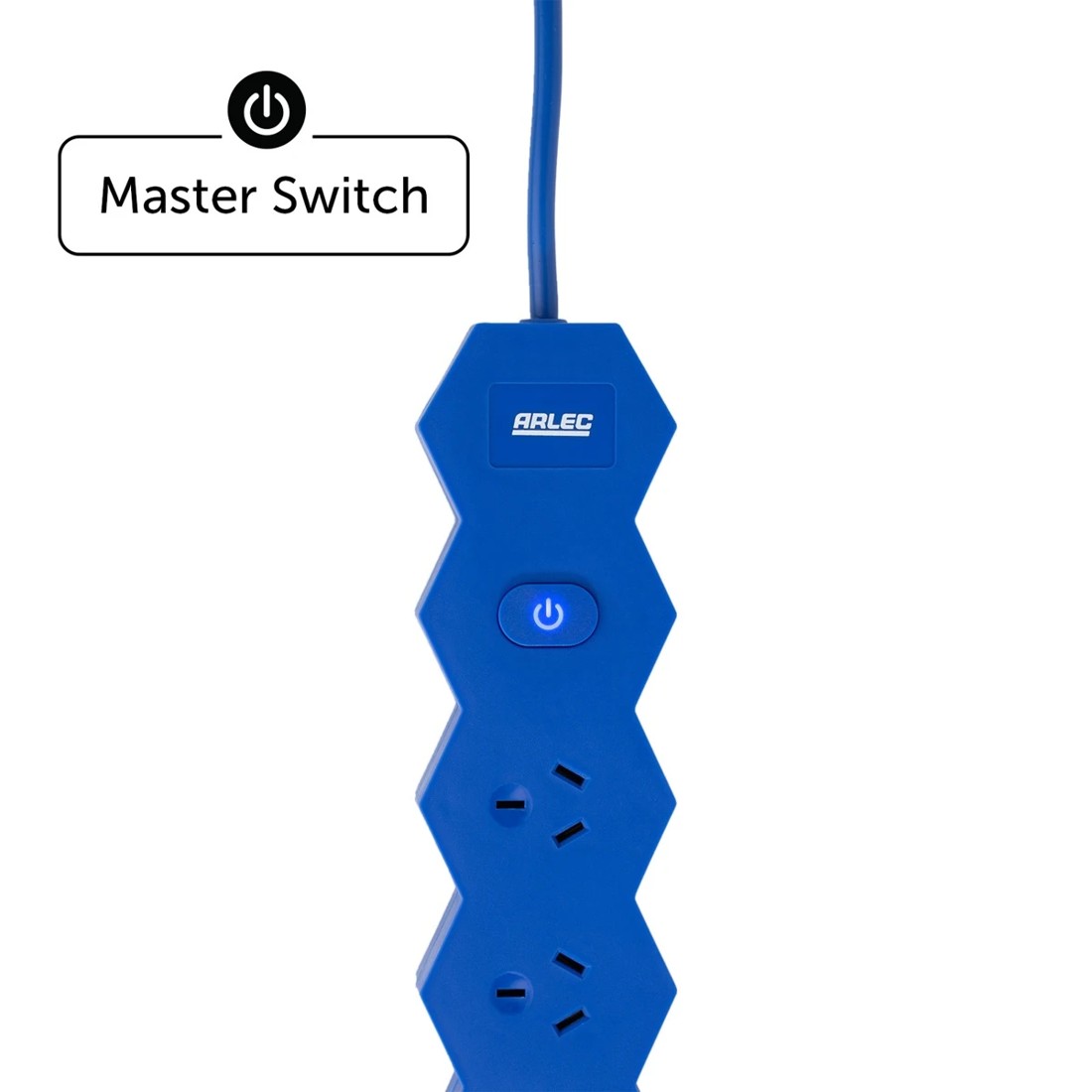 4 Arlec 6 Outlet Hexagon Master On/Off Switch Powerboard - Blue, 4 of 6