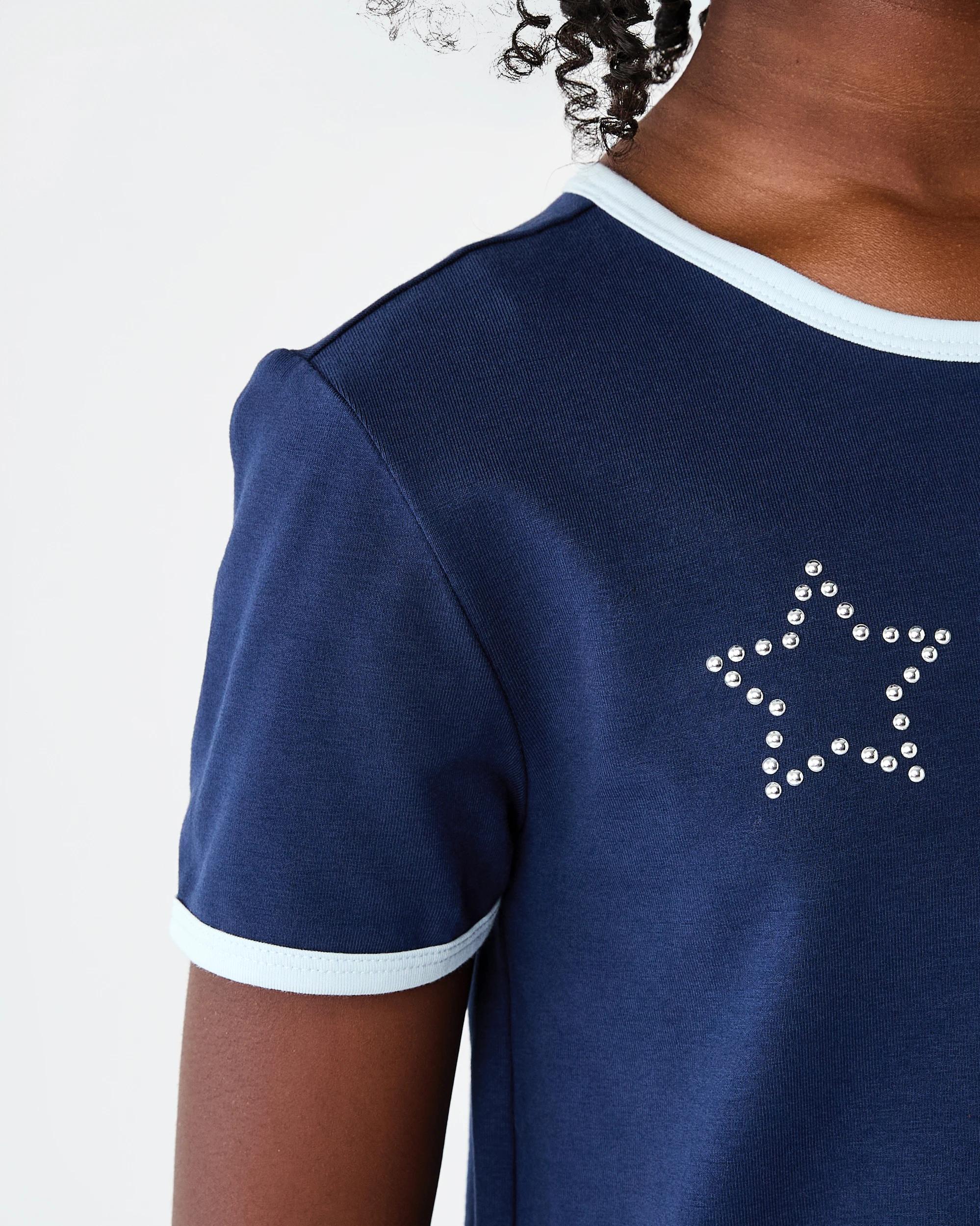5 Short Sleeve Embellished Ringer T-shirt Navy Stars, 5 of 7