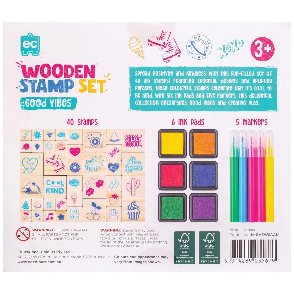 4 Wooden Stamp Set  51 Piece Good Vibes, 4 of 4